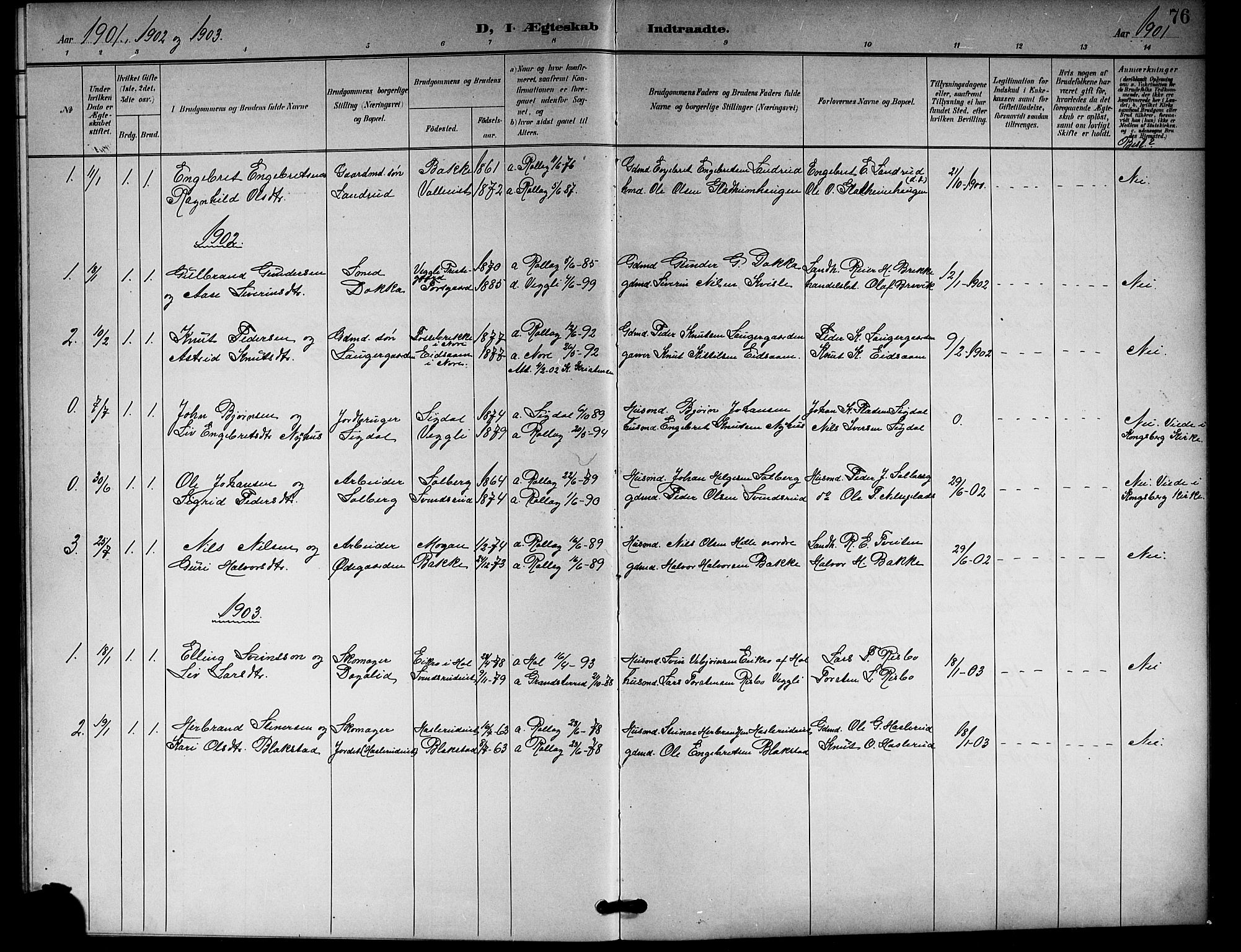 Rollag kirkebøker, AV/SAKO-A-240/G/Gb/L0003: Klokkerbok nr. II 3, 1897-1919, s. 76