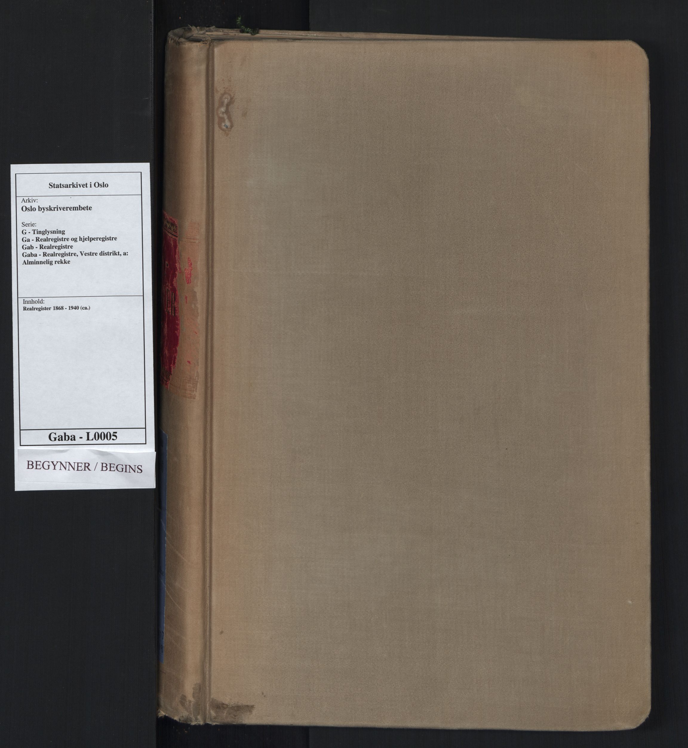 Oslo byskriverembete, SAO/A-10227/G/Ga/Gab/Gaba/L0005: Panteregister nr. 5, 1868-1940