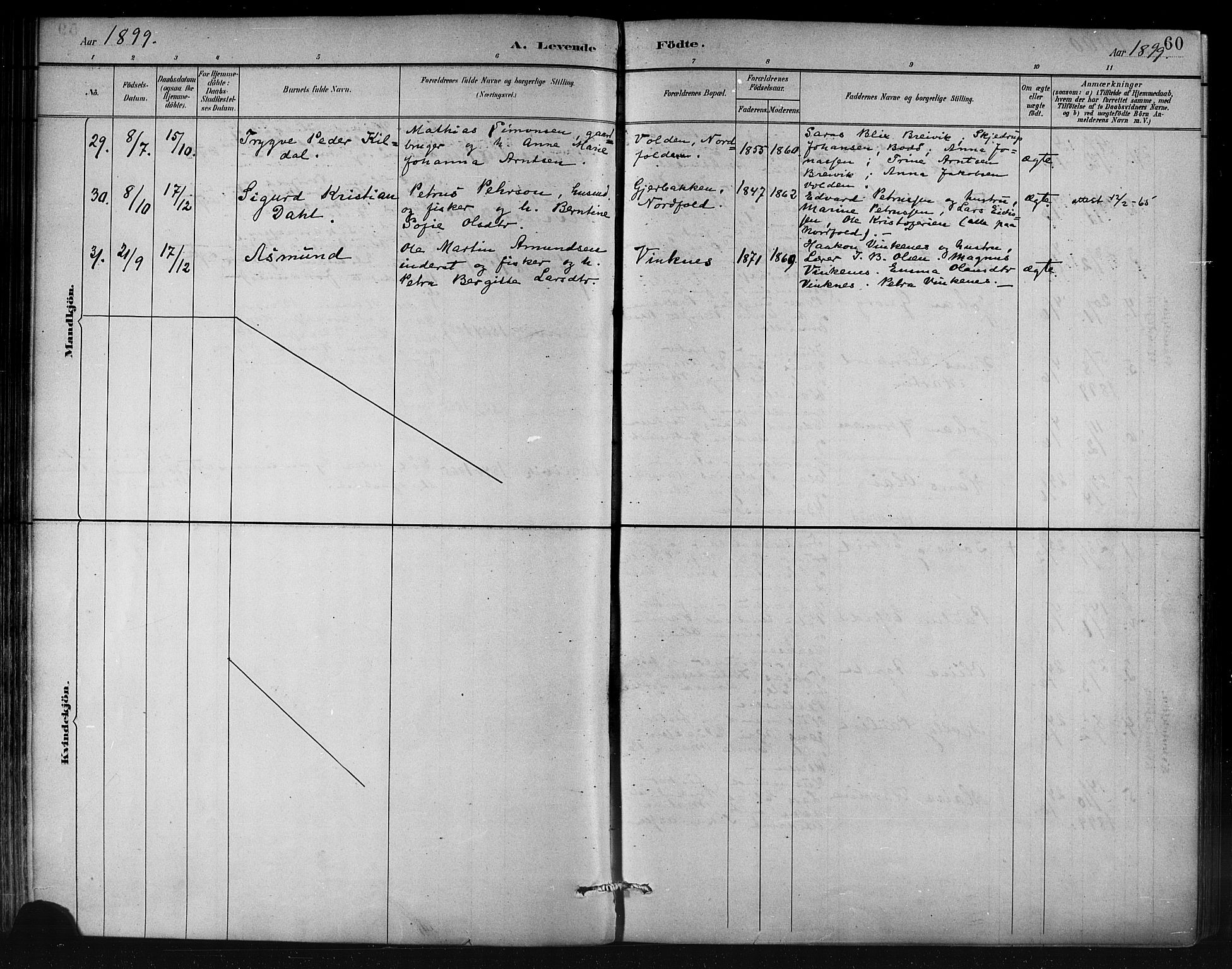 Ministerialprotokoller, klokkerbøker og fødselsregistre - Nordland, AV/SAT-A-1459/858/L0831: Ministerialbok nr. 858A01, 1884-1902, s. 60