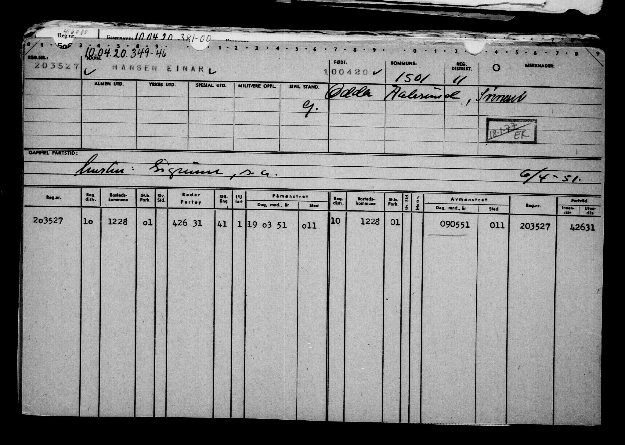 Direktoratet for sjømenn, AV/RA-S-3545/G/Gb/L0179: Hovedkort, 1920, s. 284