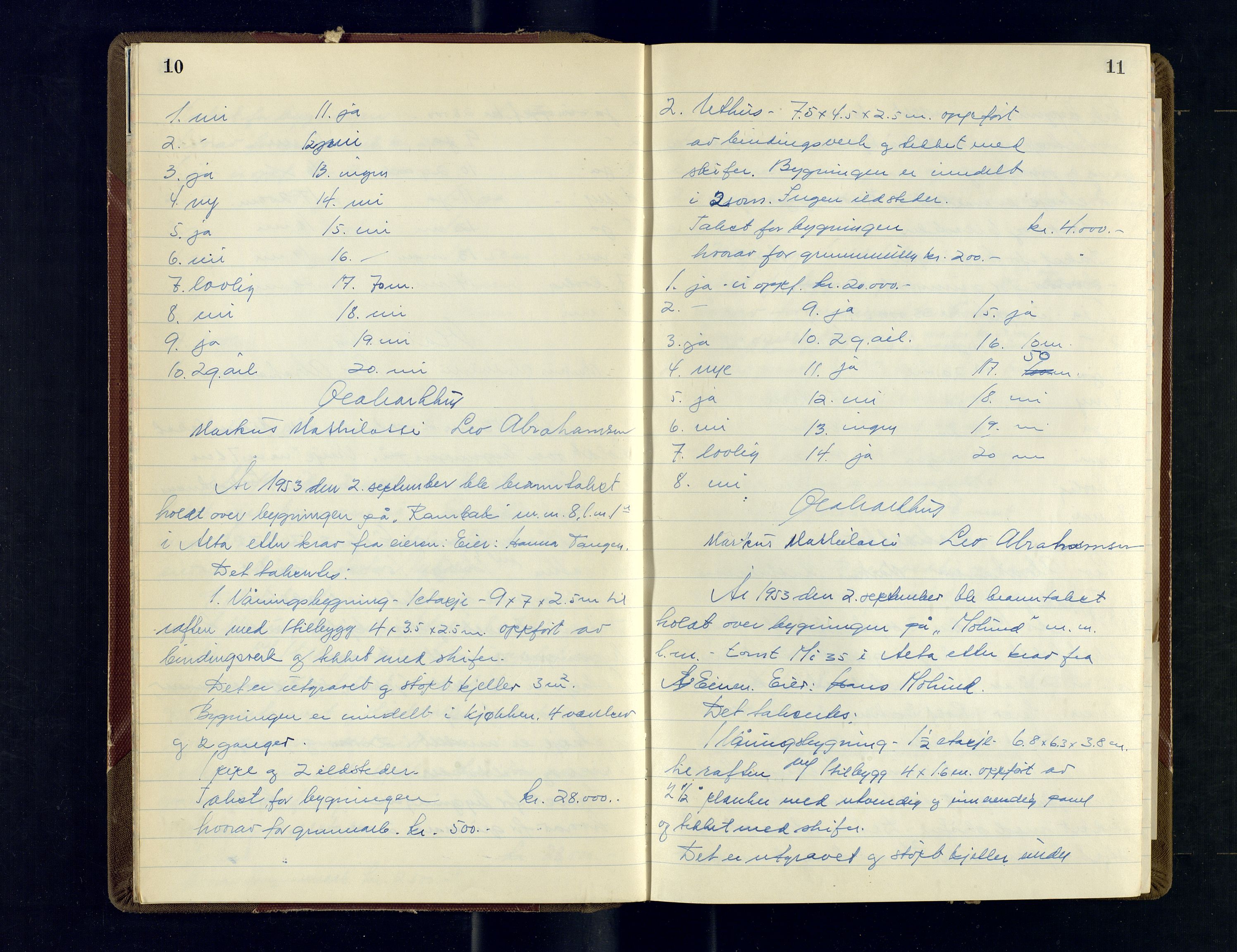 Alta lensmannskontor, AV/SATØ-S-1165/O/Ob/L0185: Branntakstprotokoll, 1953-1955, s. 10-11