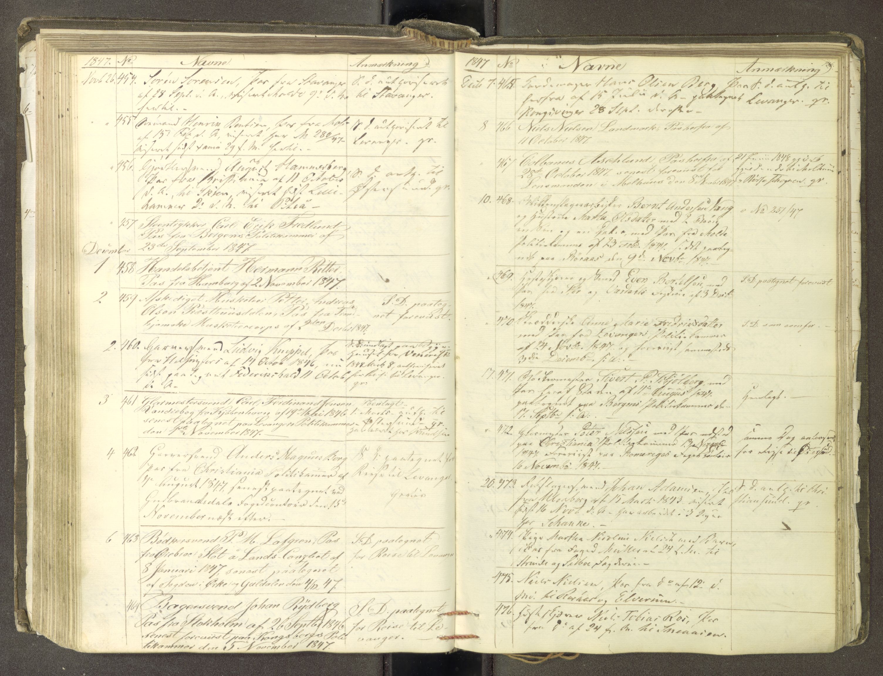 Trondheim politikammer, AV/SAT-A-1887/1/30/L0009: Passprotokoll. Første del:utstedtete pass. Andre del :innleverte/fornyede, 1845-1850, s. 135b-136a