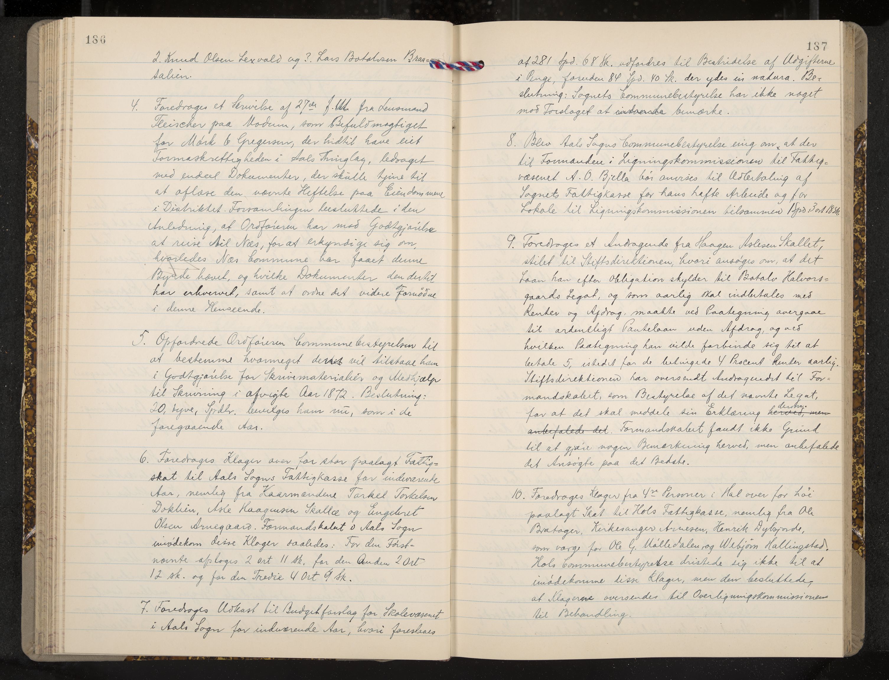 Ål formannskap og sentraladministrasjon, IKAK/0619021/A/Aa/L0003: Utskrift av møtebok, 1864-1880, s. 186-187