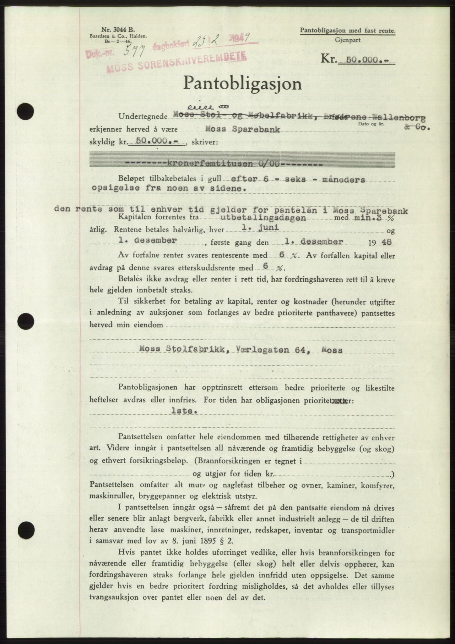 Moss sorenskriveri, SAO/A-10168: Pantebok nr. B21, 1949-1949, Dagboknr: 577/1949