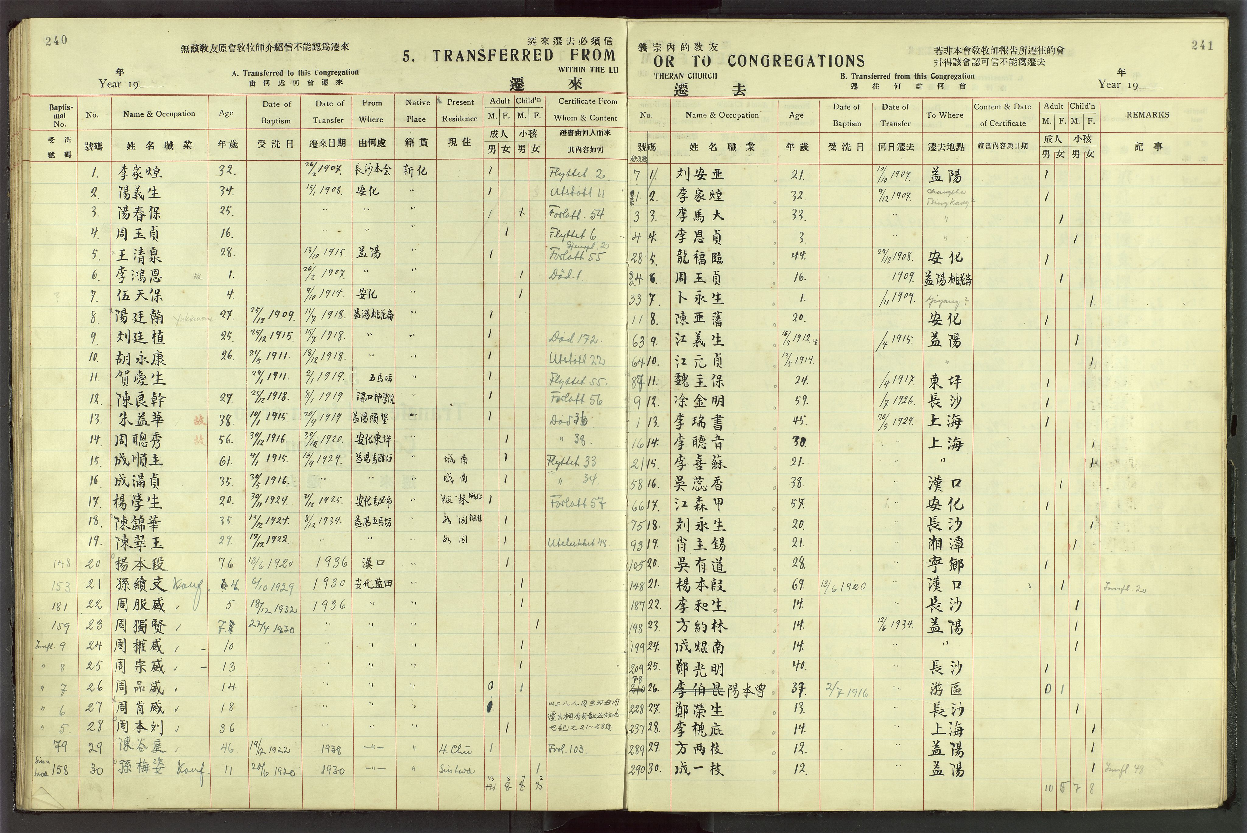 Det Norske Misjonsselskap - utland - Kina (Hunan), VID/MA-A-1065/Dm/L0044: Ministerialbok nr. 82, 1906-1948, s. 240-241