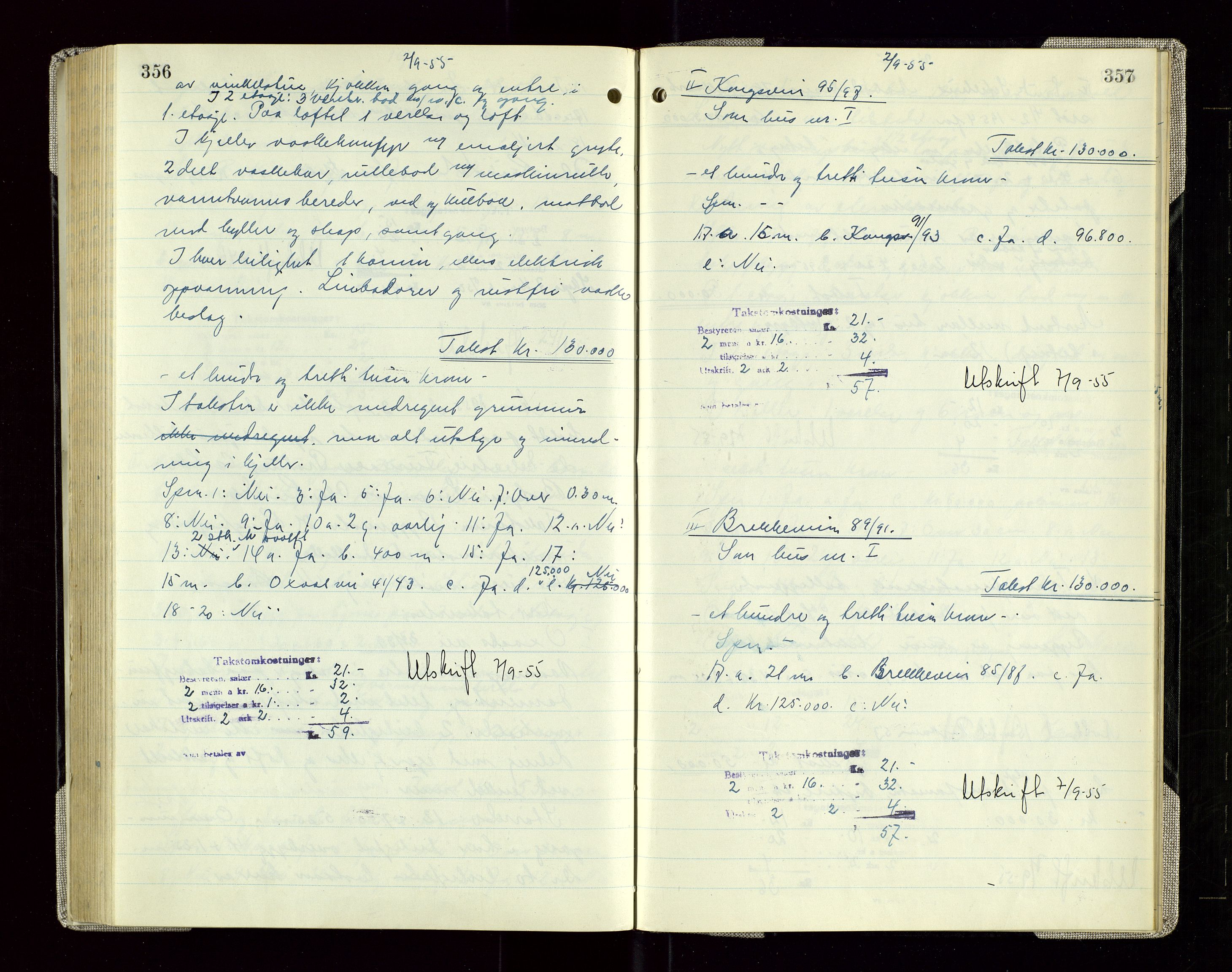 Sauda lensmannskontor, AV/SAST-A-100177/Goa/L0005: "Branntakstprotokoll for Sauda lensmannsdistrikt", 1946-1955, s. 356-357