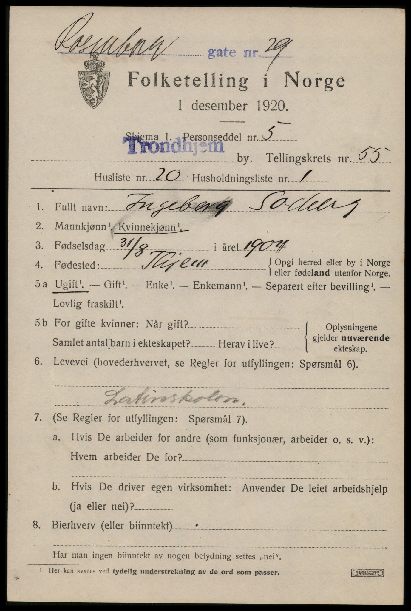 SAT, Folketelling 1920 for 1601 Trondheim kjøpstad, 1920, s. 112746