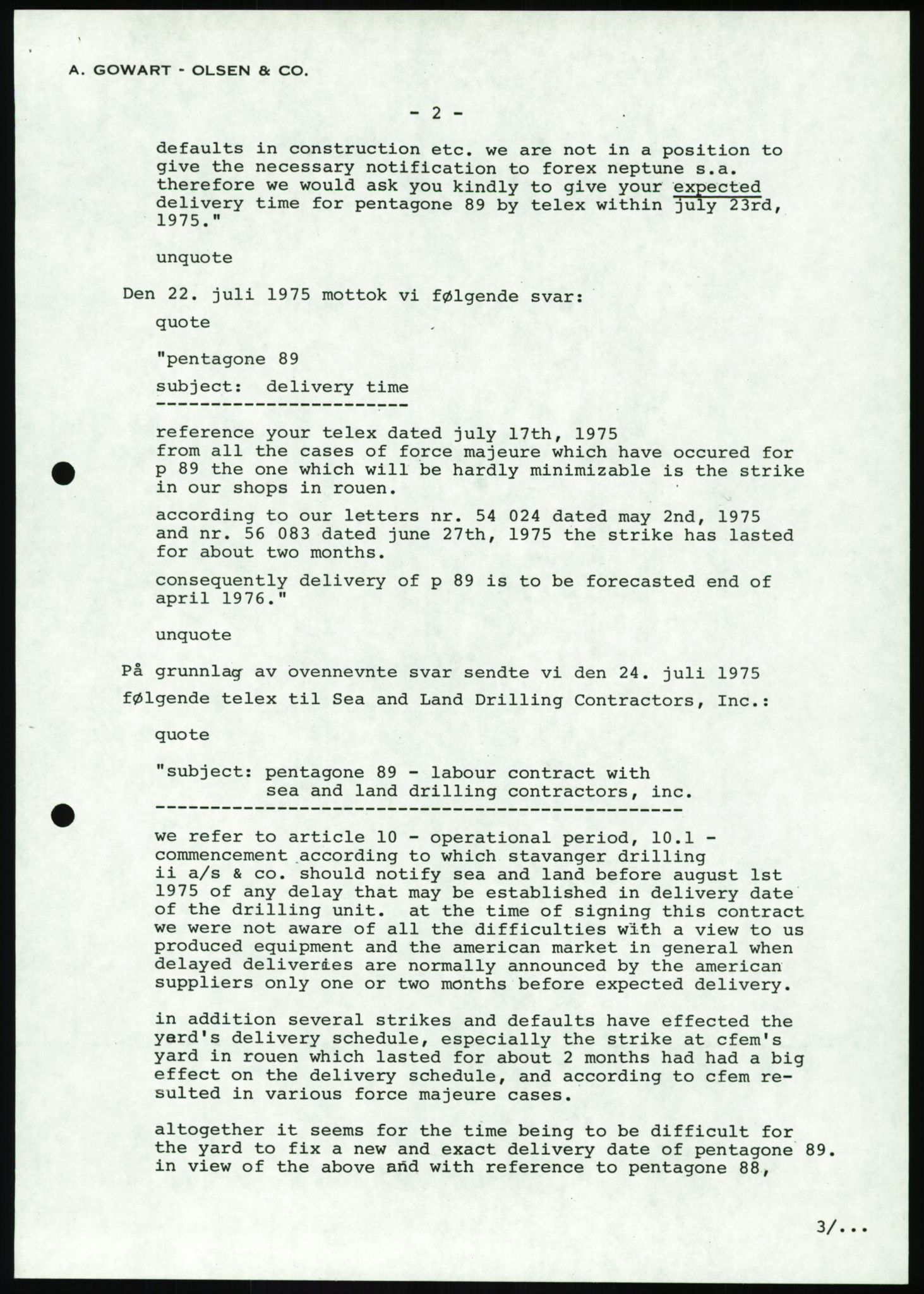 Pa 1503 - Stavanger Drilling AS, AV/SAST-A-101906/A/Ab/Abc/L0006: Styrekorrespondanse Stavanger Drilling II A/S, 1974-1977, s. 37