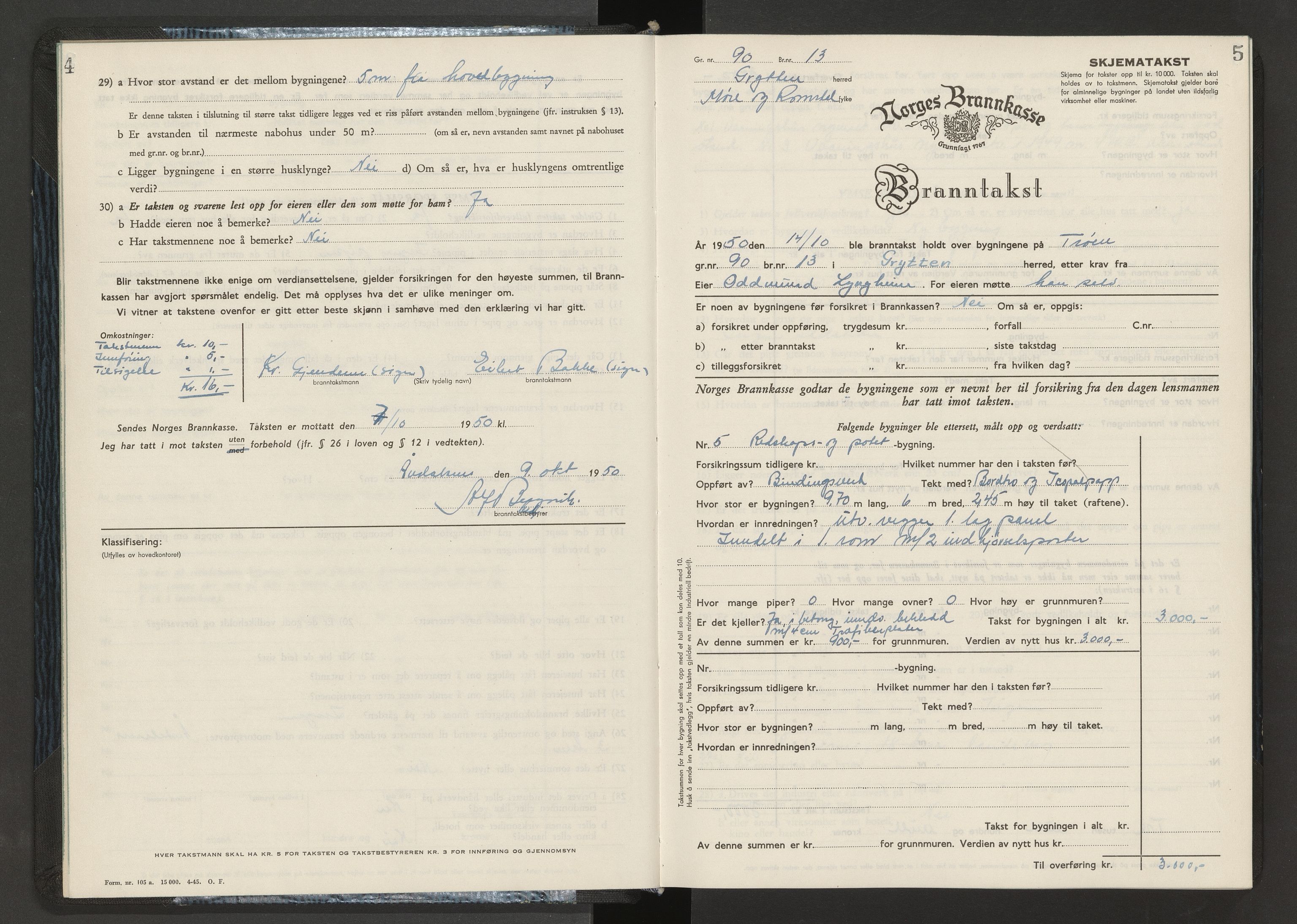 Norges Brannkasse Romsdal, AV/SAT-A-5499/Fb/L0003: Branntakstprotokoll, 1950-1955, s. 4-5