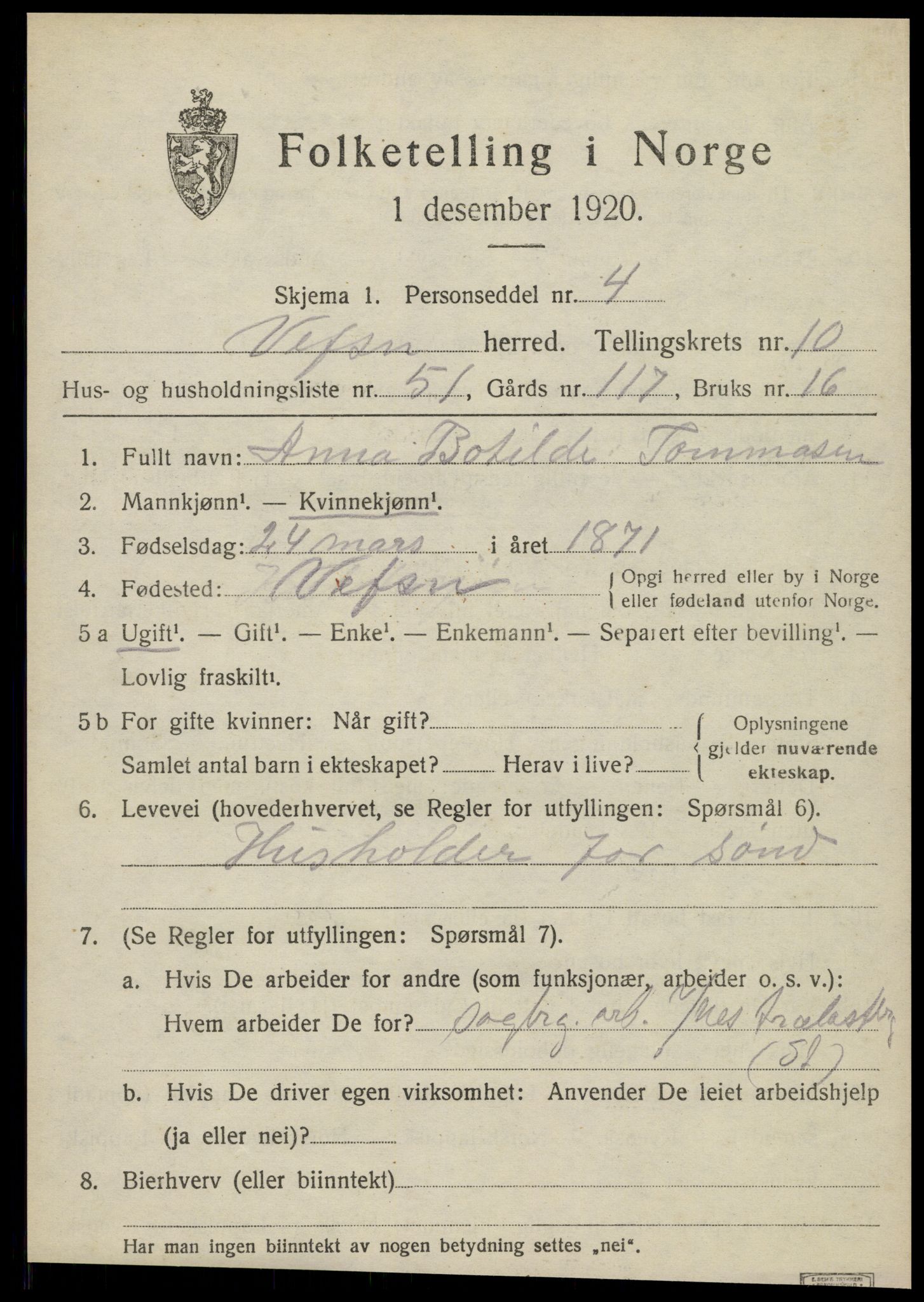 SAT, Folketelling 1920 for 1824 Vefsn herred, 1920, s. 7491