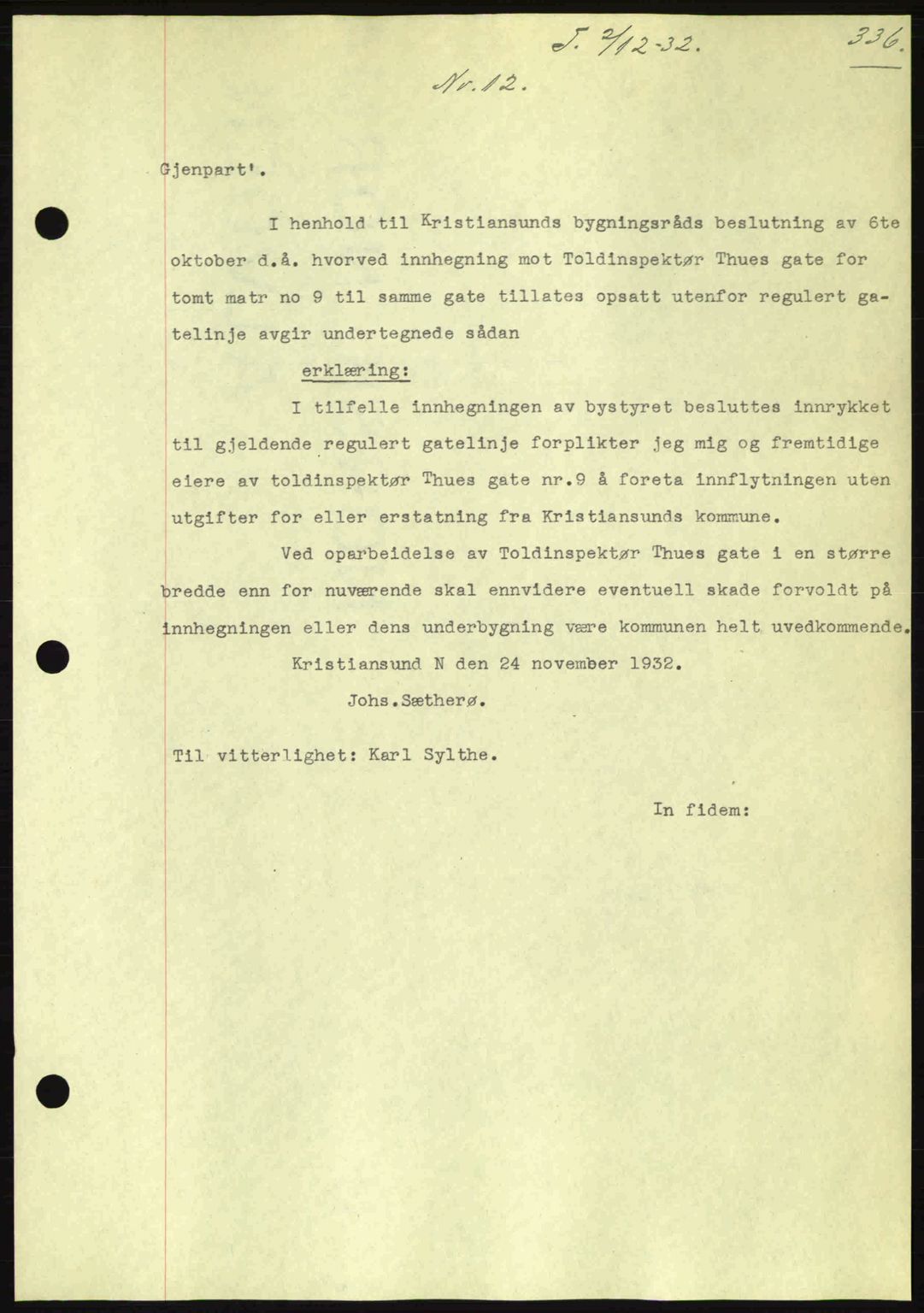 Kristiansund byfogd, AV/SAT-A-4587/A/27: Pantebok nr. 26, 1931-1933, Tingl.dato: 02.12.1932