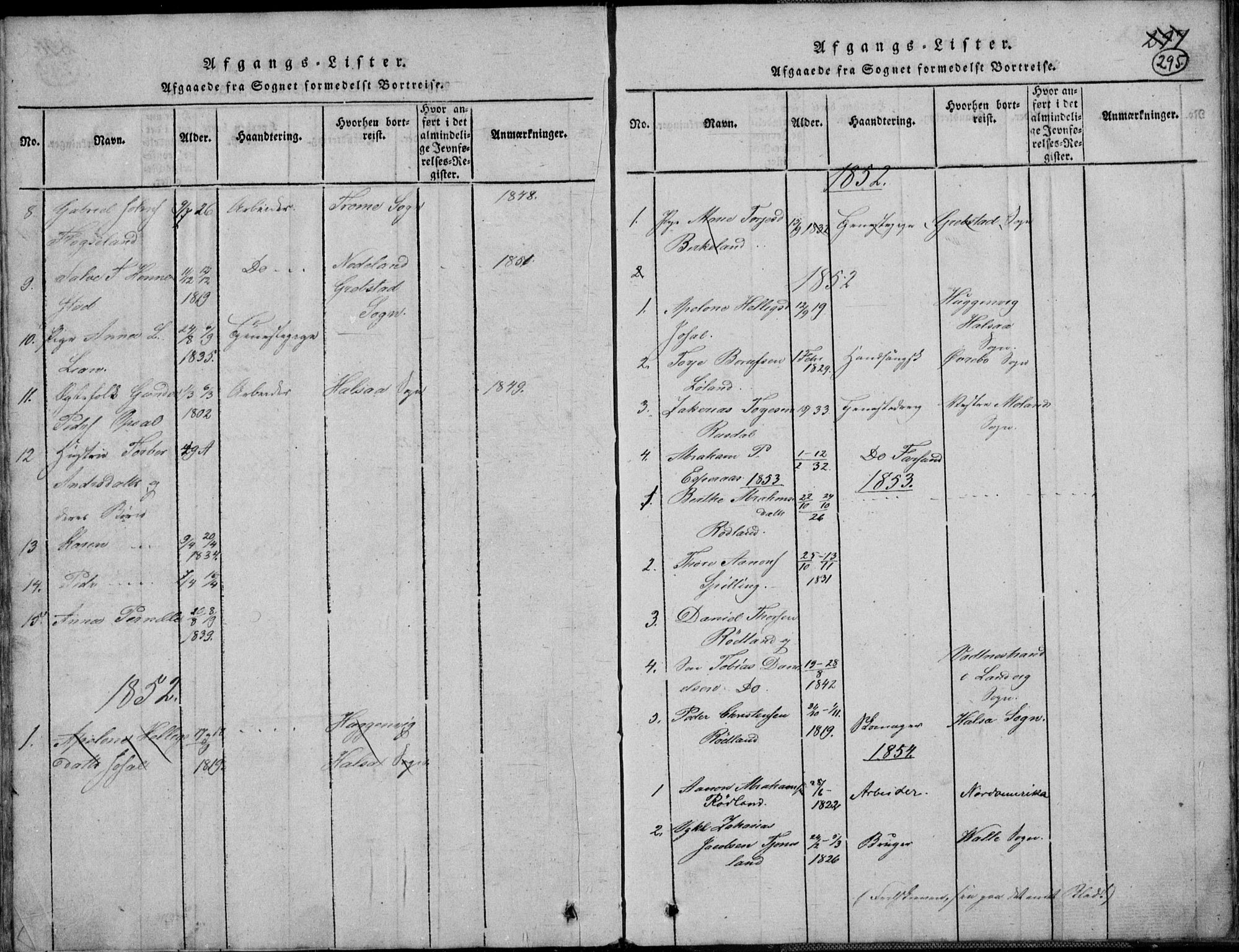 Nord-Audnedal sokneprestkontor, SAK/1111-0032/F/Fb/Fbb/L0001: Klokkerbok nr. B 1, 1816-1858, s. 295