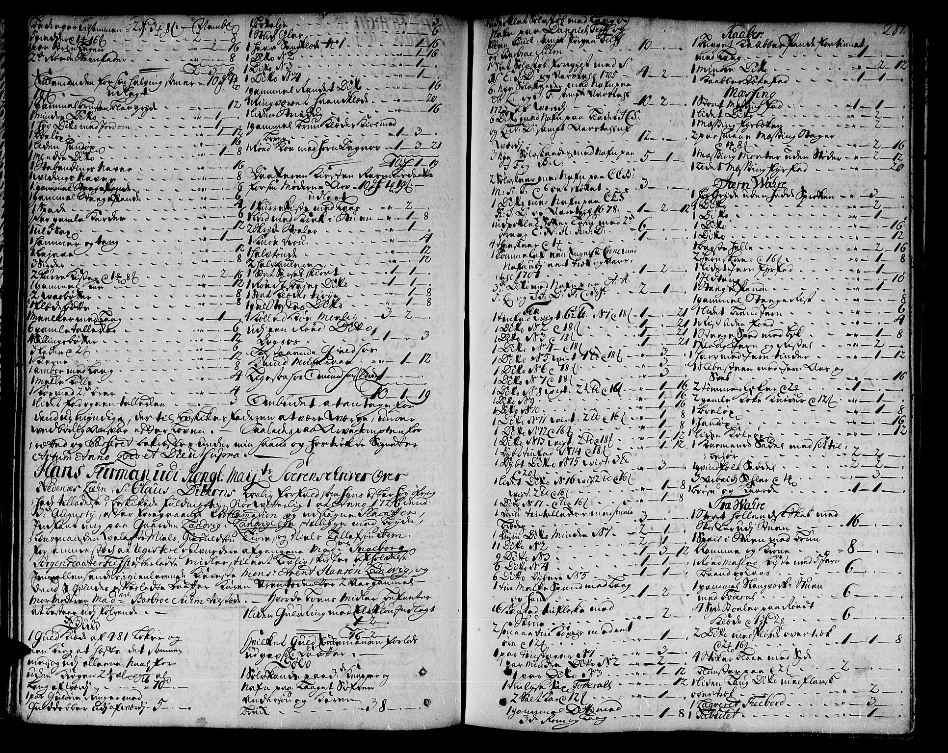 Nedenes sorenskriveri før 1824, SAK/1221-0007/H/Hc/L0010: Skifteprotokoll med register nr 9a, 1722-1727, s. 286b-287a