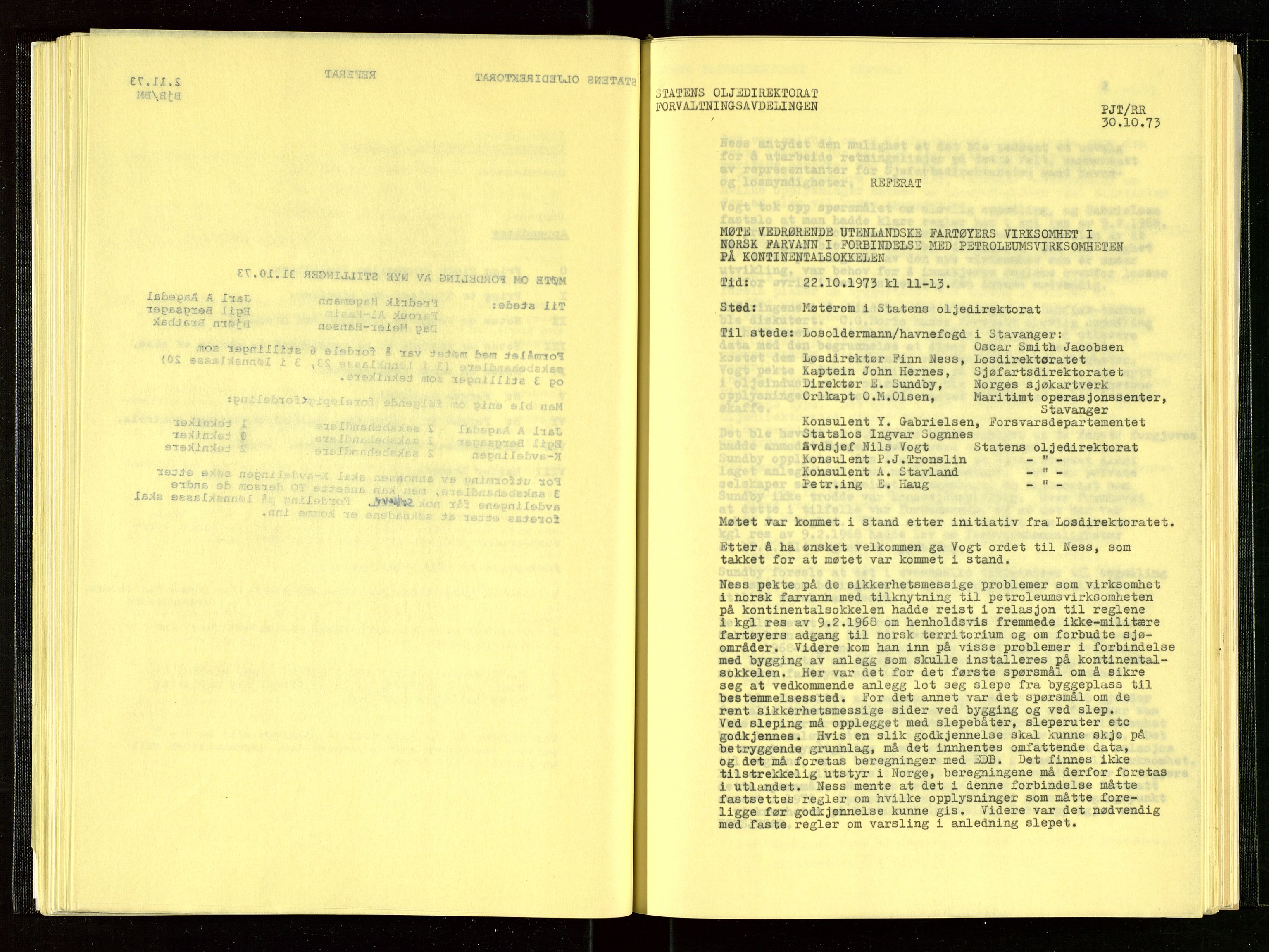 Oljedirektoratet, SAST/A-101366/Aa/L0001: Referatprotokoller, 1973