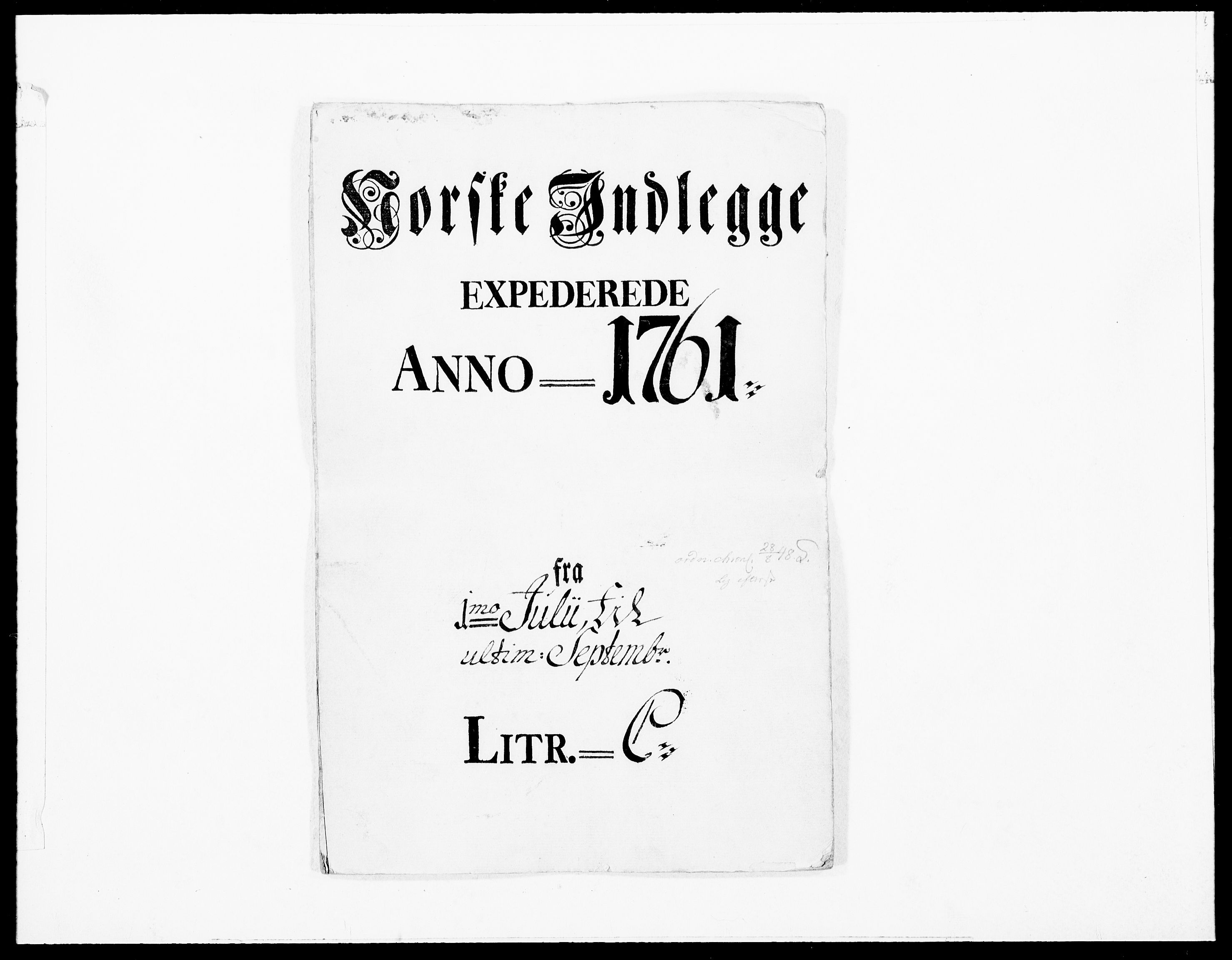 Danske Kanselli 1572-1799, AV/RA-EA-3023/F/Fc/Fcc/Fcca/L0182: Norske innlegg 1572-1799, 1761, s. 1