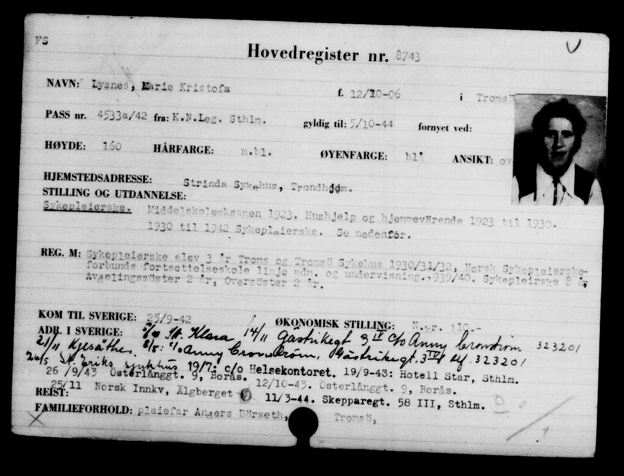 Utenriksstasjonene, Legasjonen i Stockholm, Flyktningkontoret, AV/RA-S-6753/V/Va/L0005: Kjesäterkartoteket, flyktninger med registreringsnr. 6600-9417, 1940-1945, s. 2510