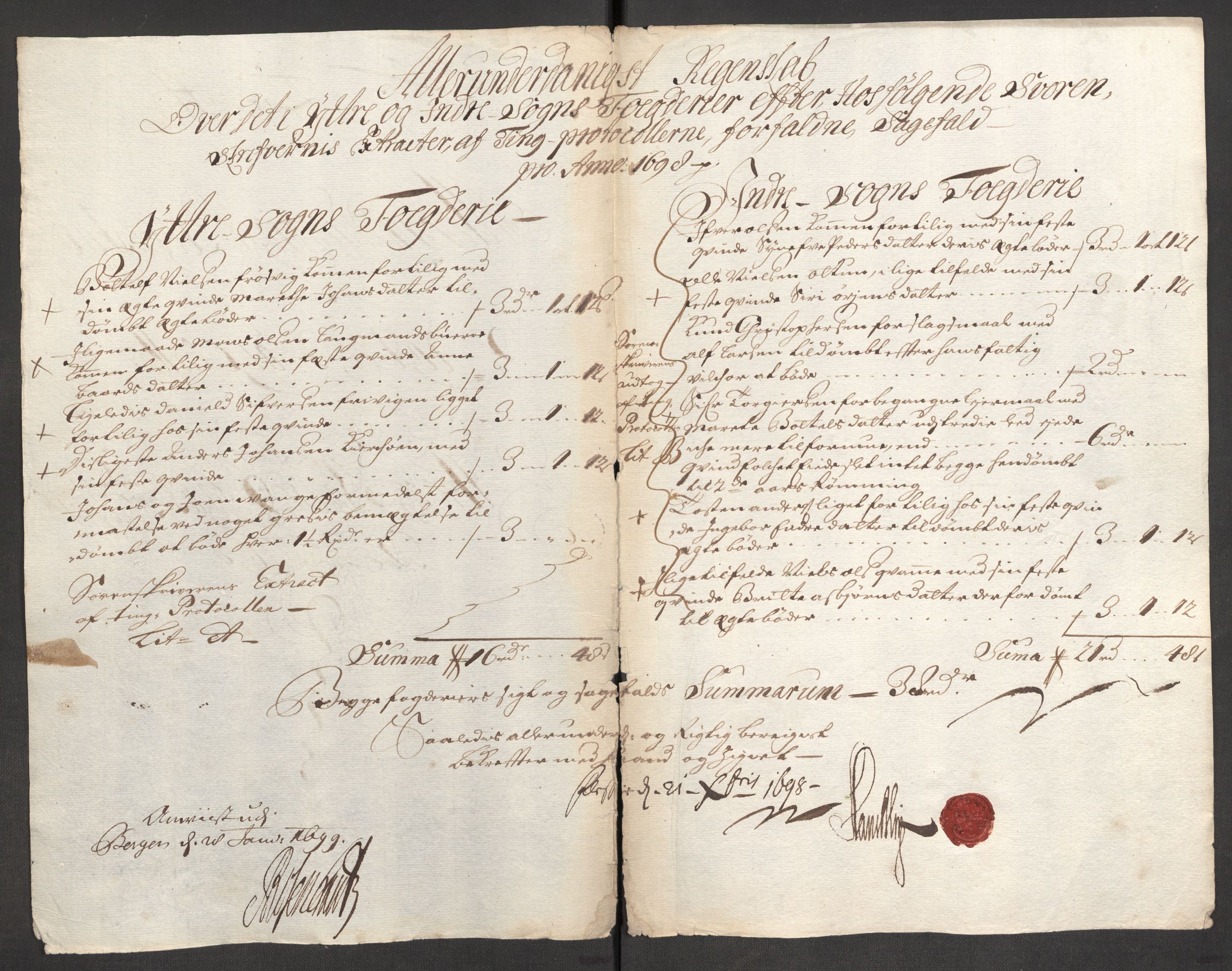 Rentekammeret inntil 1814, Reviderte regnskaper, Fogderegnskap, RA/EA-4092/R52/L3310: Fogderegnskap Sogn, 1698-1699, s. 213