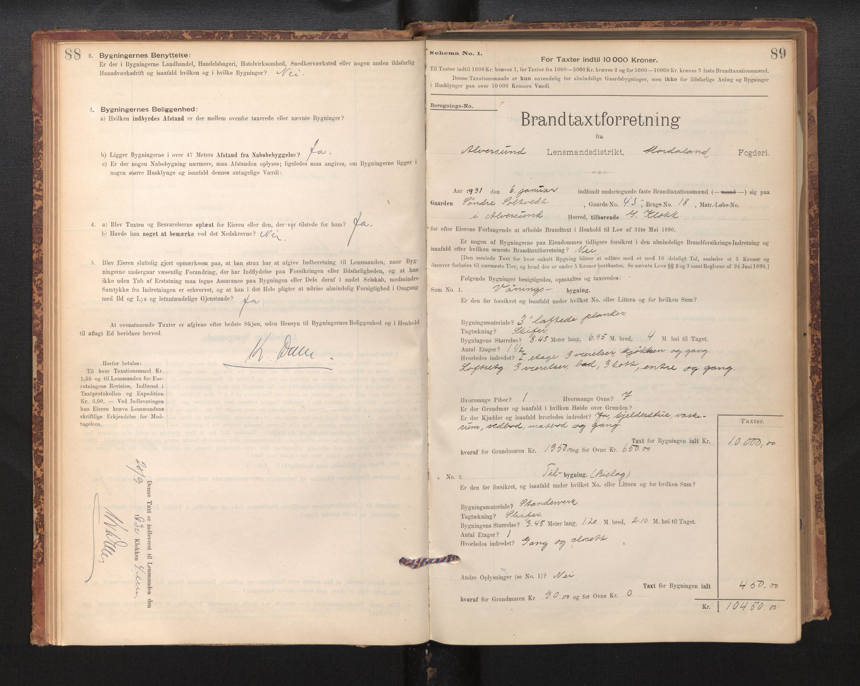 Lensmannen i Alversund, SAB/A-30701/0012/L0004: Branntakstprotokoll, skjematakst, 1894-1953, s. 88-89
