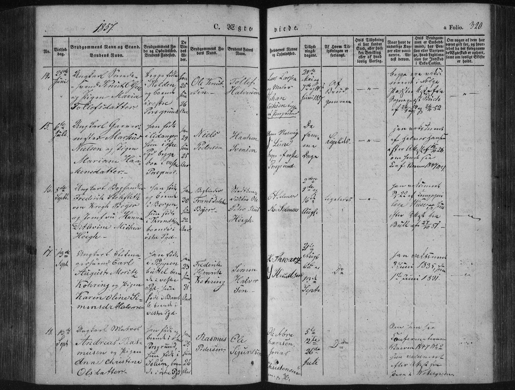 Porsgrunn kirkebøker , AV/SAKO-A-104/F/Fa/L0006: Ministerialbok nr. 6, 1841-1857, s. 320