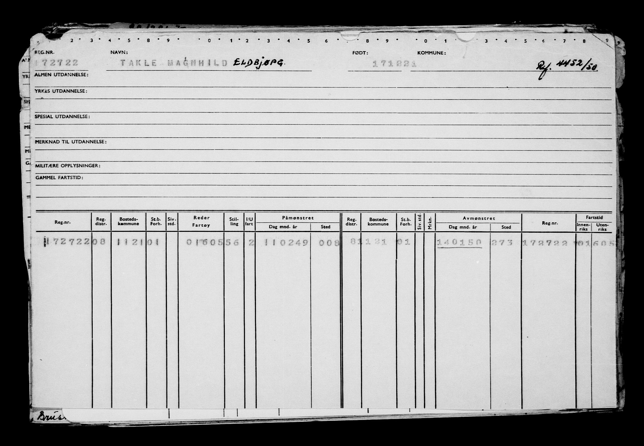 Direktoratet for sjømenn, AV/RA-S-3545/G/Gb/L0201: Hovedkort, 1921-1922, s. 71