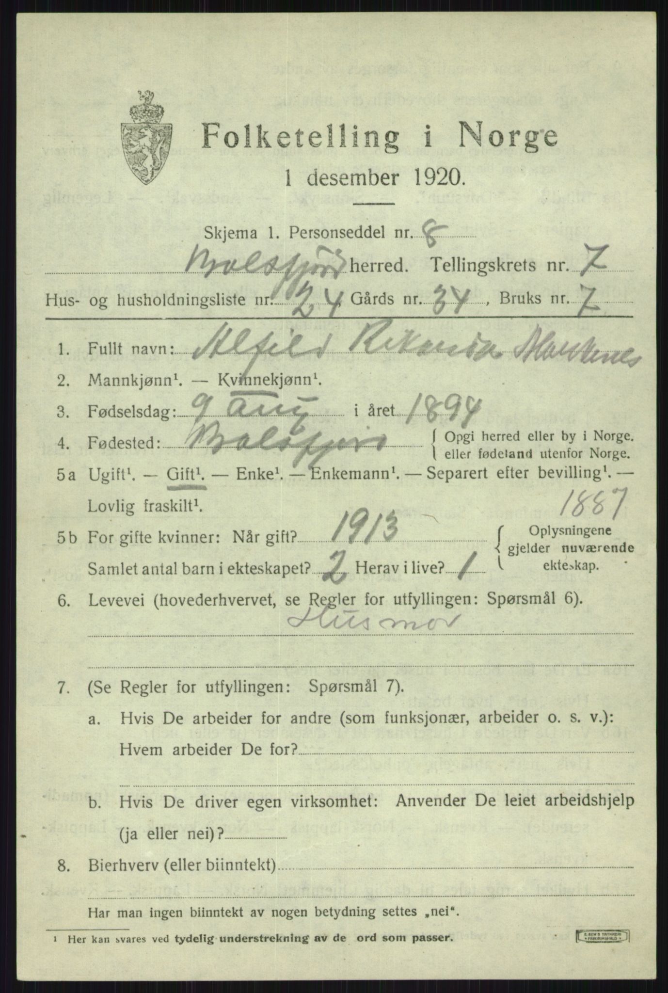 SATØ, Folketelling 1920 for 1933 Balsfjord herred, 1920, s. 4492