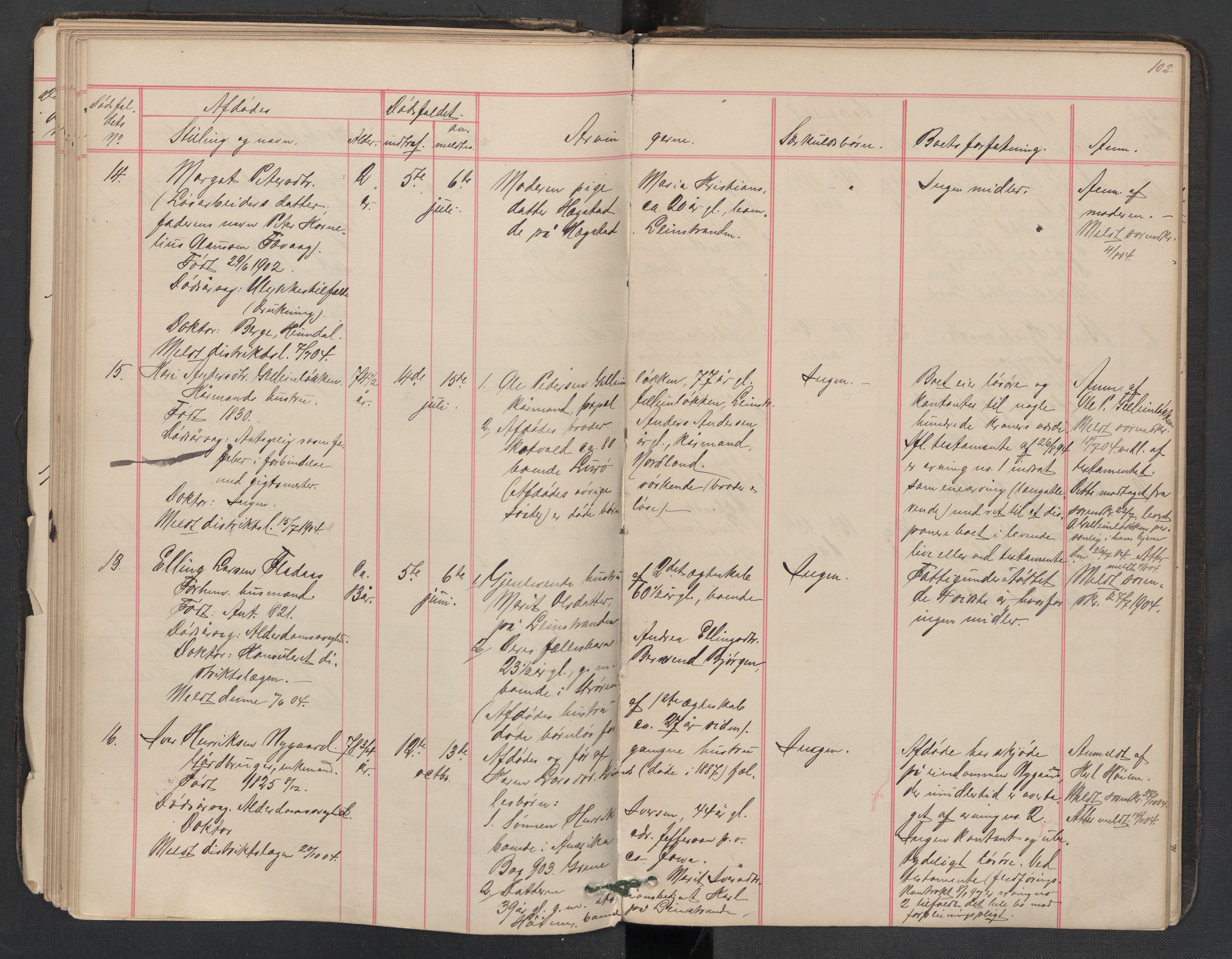 Leinstrand lensmannskontor, AV/SAT-A-1060/1/02/L0002: 02.01.02 Dødsfallsprotokoll, 1890-1911, s. 102