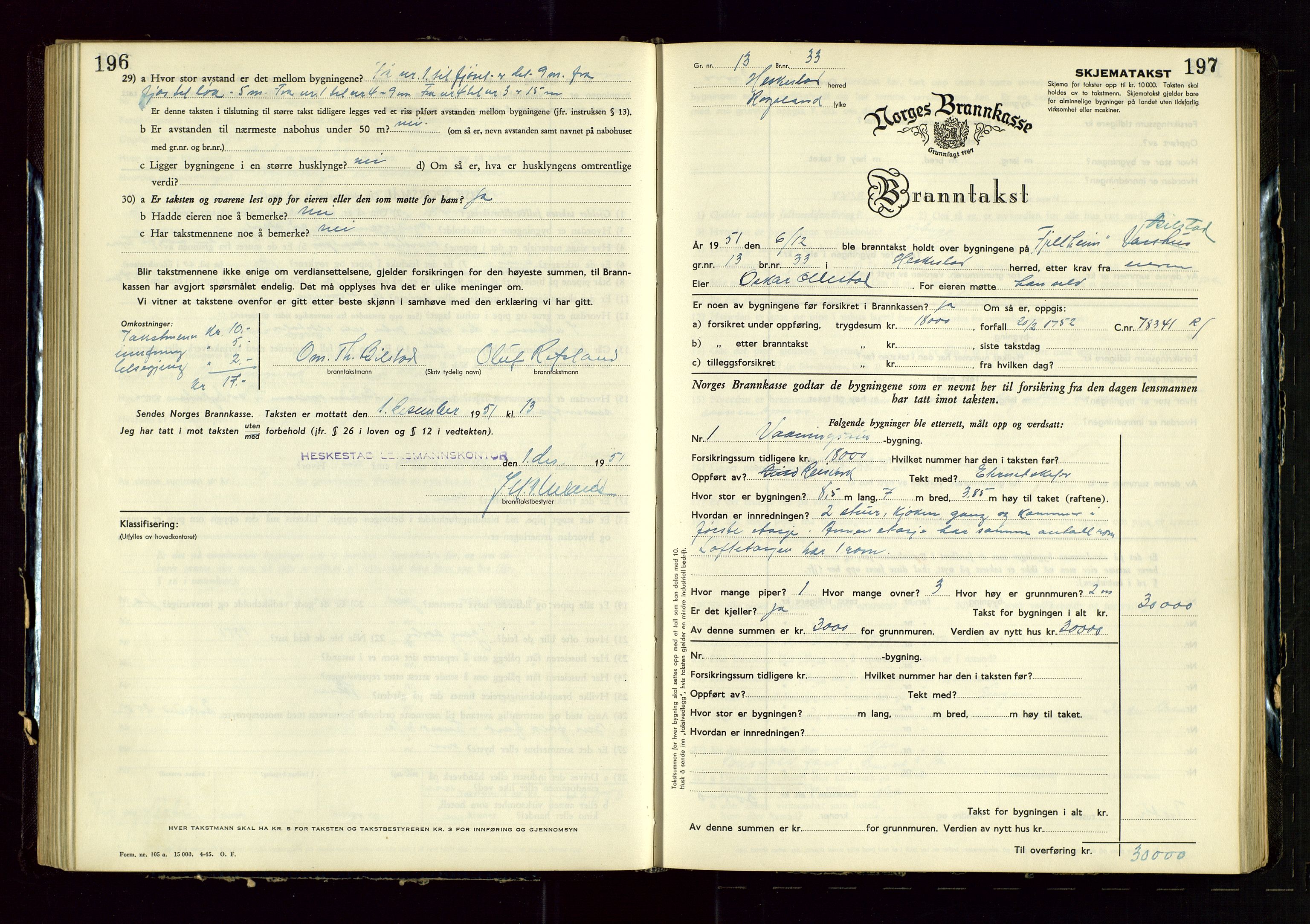 Heskestad lensmannskontor, SAST/A-100304/Gob/L0005: "Brandtakstprotokoll", 1946-1955, s. 196-197