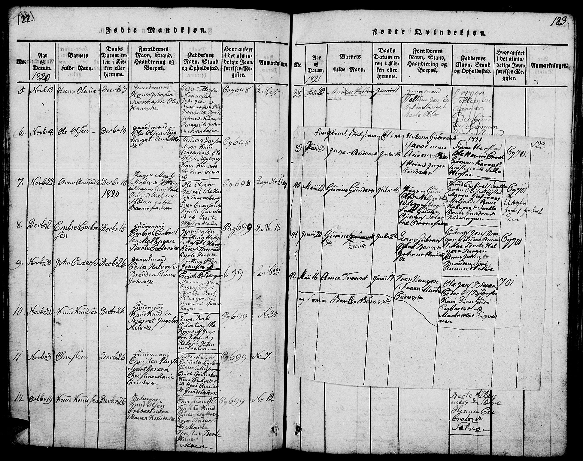 Elverum prestekontor, AV/SAH-PREST-044/H/Ha/Hab/L0001: Klokkerbok nr. 1, 1815-1829, s. 122-123