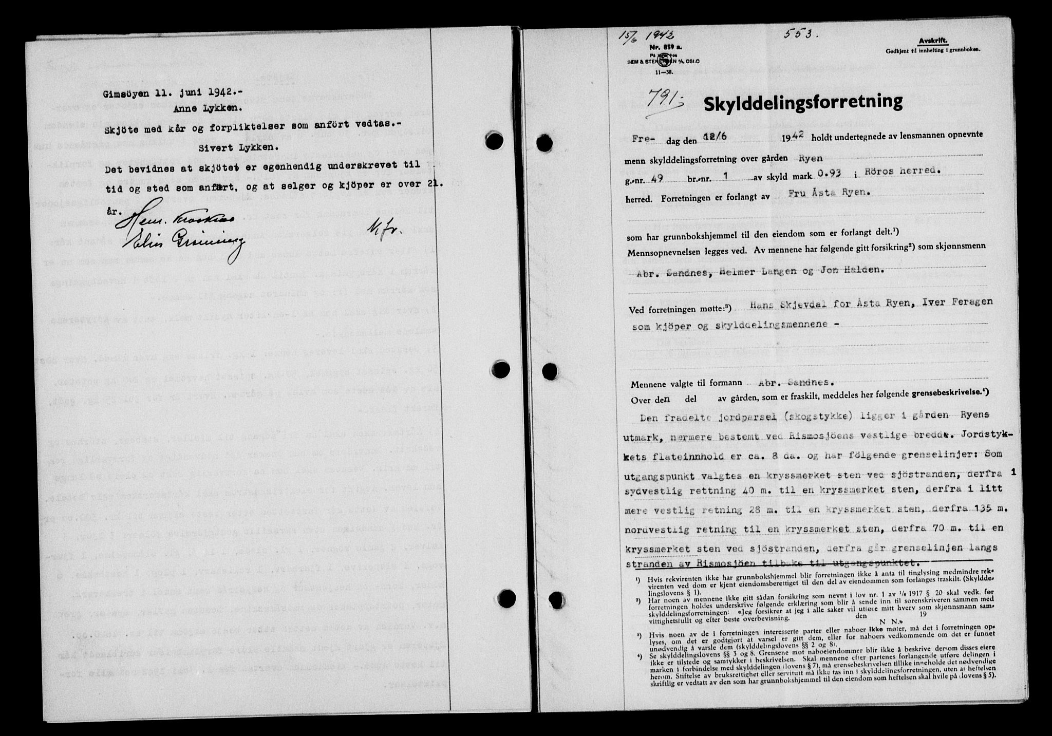 Gauldal sorenskriveri, SAT/A-0014/1/2/2C/L0054: Pantebok nr. 59, 1941-1942, Dagboknr: 791/1942