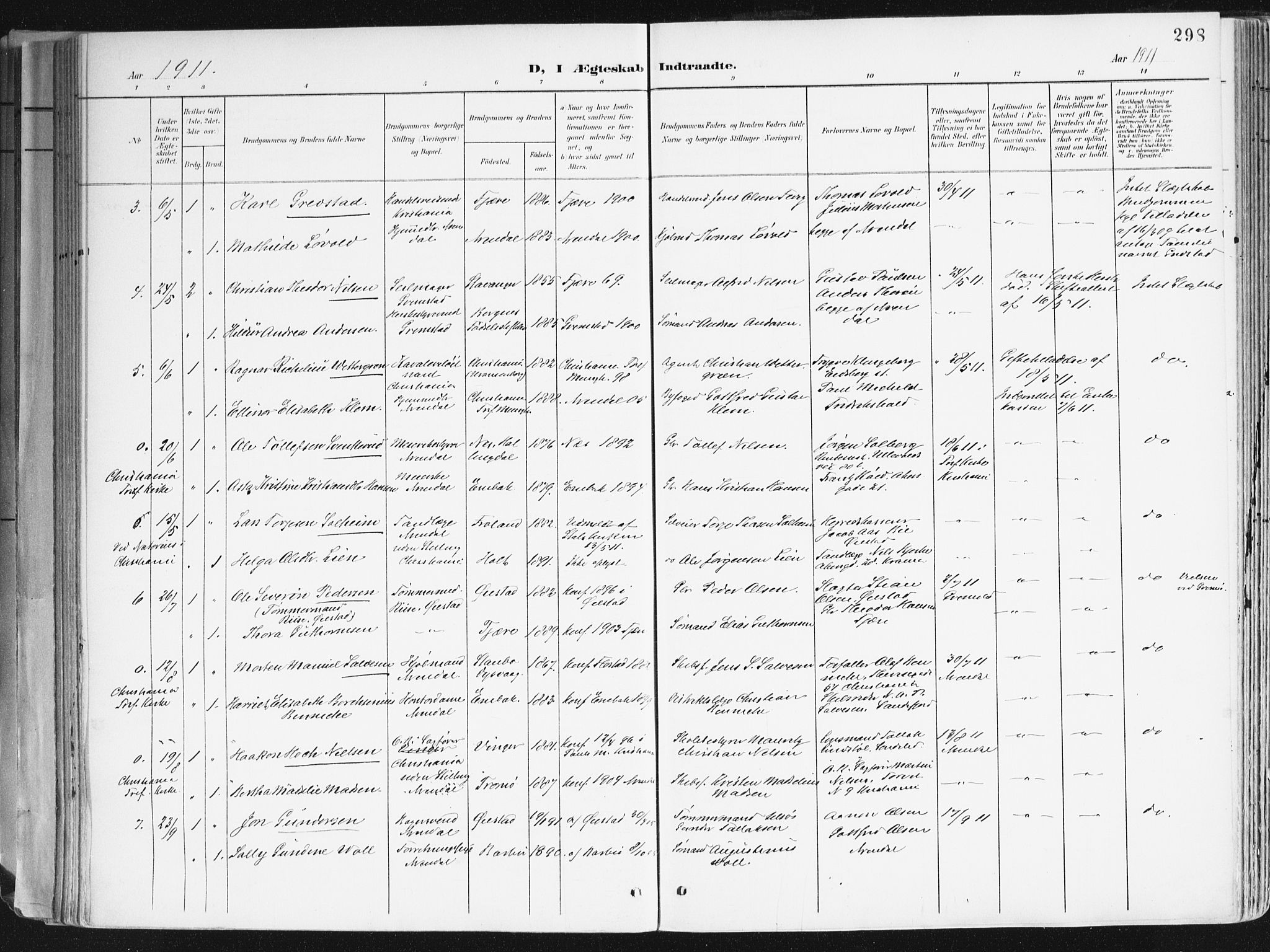 Arendal sokneprestkontor, Trefoldighet, SAK/1111-0040/F/Fa/L0010: Ministerialbok nr. A 10, 1900-1919, s. 298