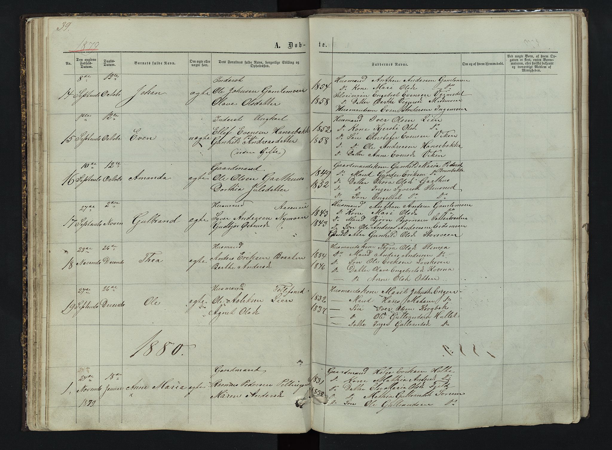 Sør-Aurdal prestekontor, AV/SAH-PREST-128/H/Ha/Hab/L0003: Klokkerbok nr. 3, 1862-1893, s. 39
