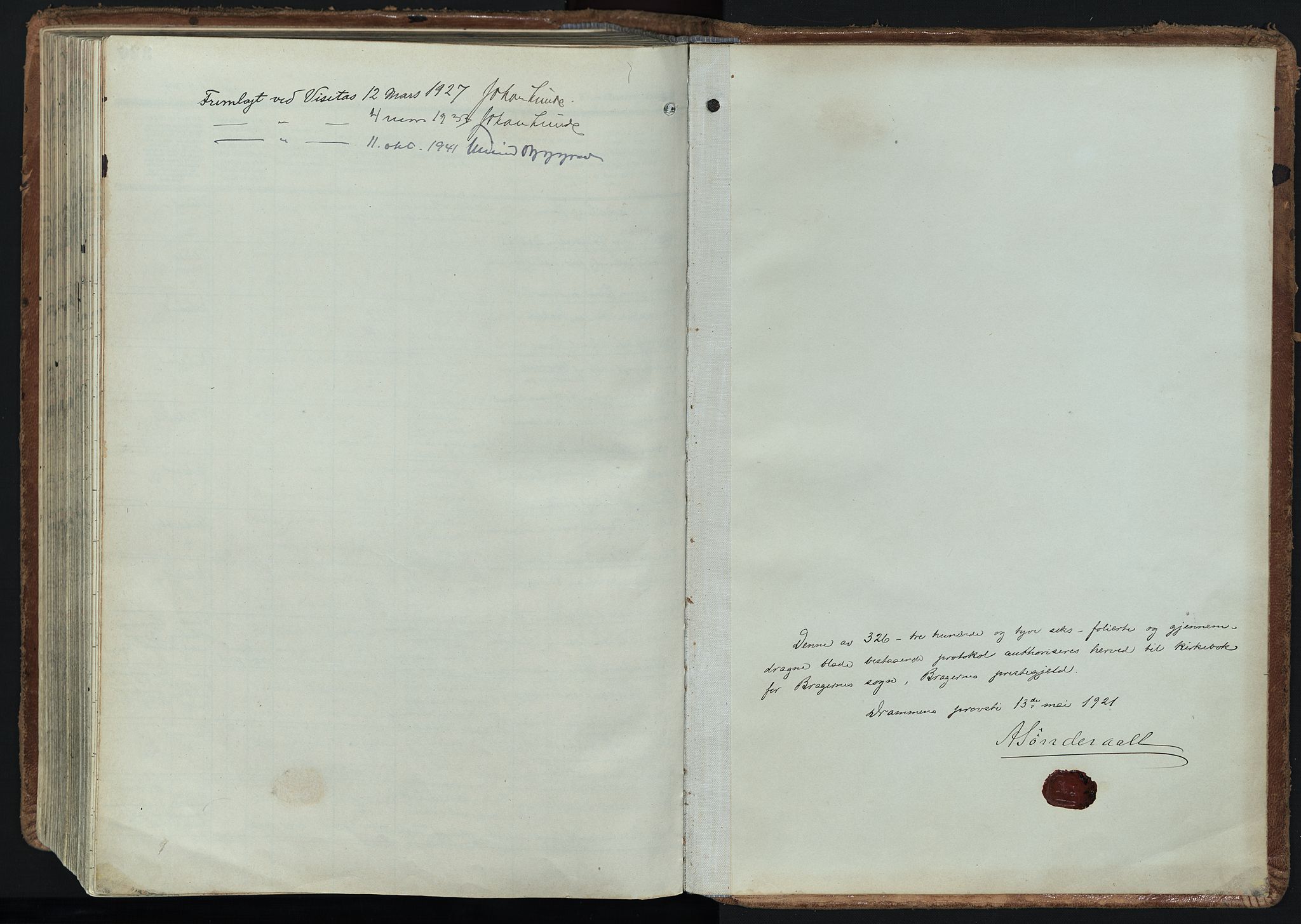 Bragernes kirkebøker, SAKO/A-6/F/Fc/L0009: Ministerialbok nr. III 9, 1921-1939