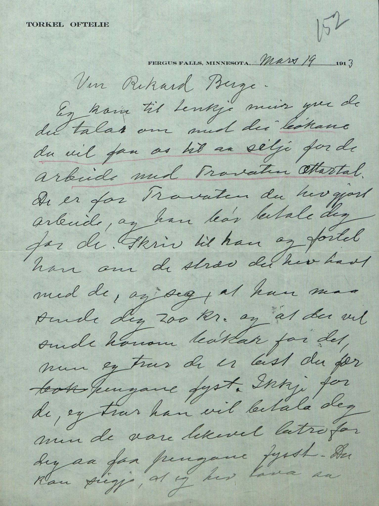 Rikard Berge, TEMU/TGM-A-1003/F/L0008/0012: 300-340 / 311 Brev, også viser og noen regler og rim. Skikker fra Valdres, 1913, s. 152