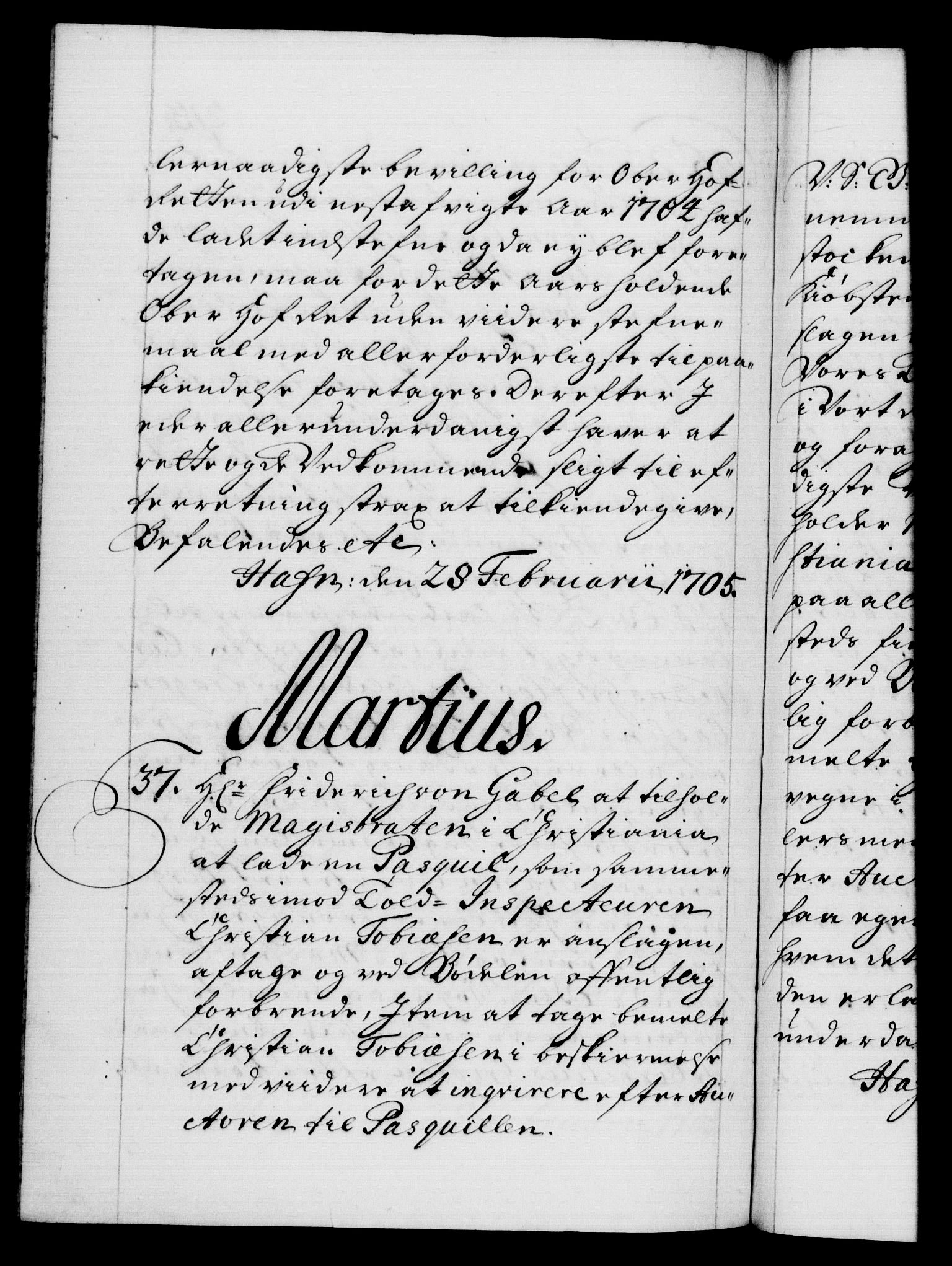 Danske Kanselli 1572-1799, AV/RA-EA-3023/F/Fc/Fca/Fcab/L0017: Norske tegnelser, 1704-1706, s. 213b