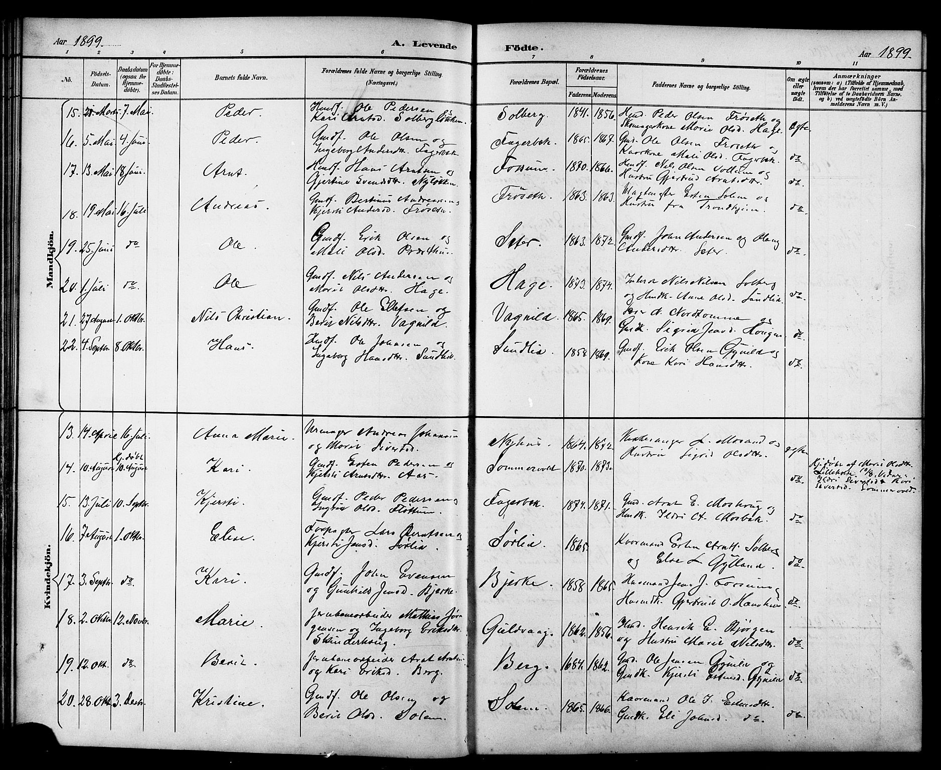 Ministerialprotokoller, klokkerbøker og fødselsregistre - Sør-Trøndelag, AV/SAT-A-1456/689/L1044: Klokkerbok nr. 689C03, 1893-1922