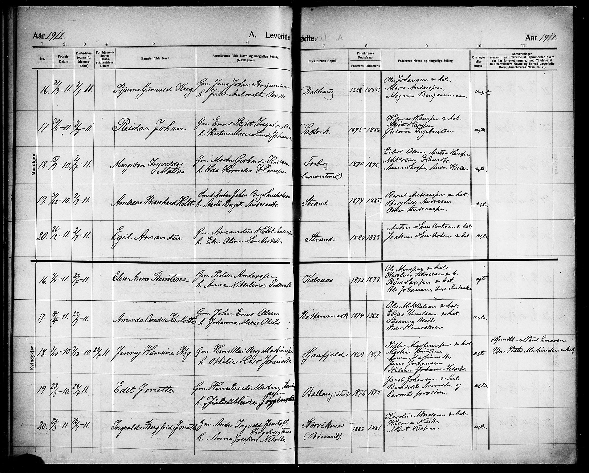 Ministerialprotokoller, klokkerbøker og fødselsregistre - Nordland, AV/SAT-A-1459/863/L0916: Klokkerbok nr. 863C06, 1907-1921