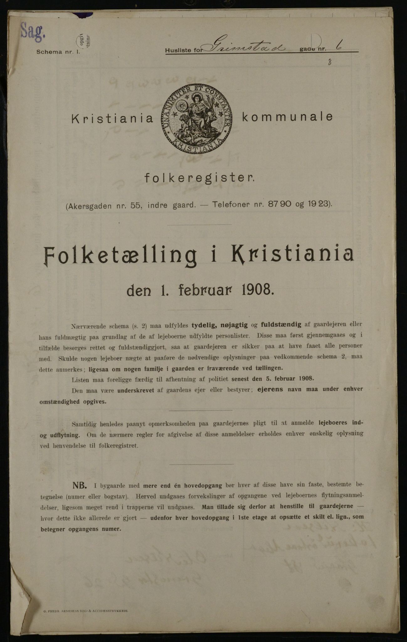 OBA, Kommunal folketelling 1.2.1908 for Kristiania kjøpstad, 1908, s. 26958
