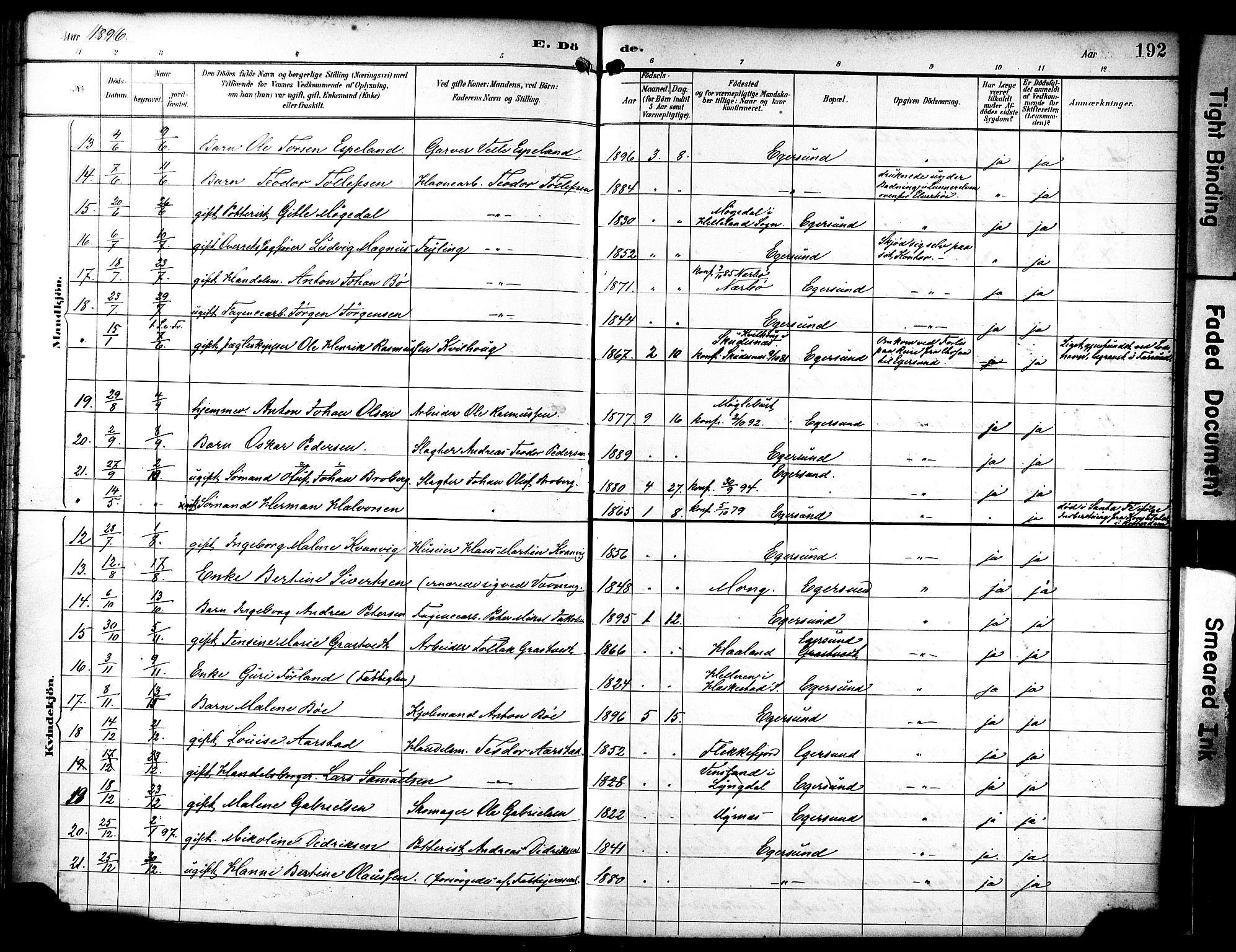 Eigersund sokneprestkontor, AV/SAST-A-101807/S08/L0019: Ministerialbok nr. A 18, 1892-1905, s. 192
