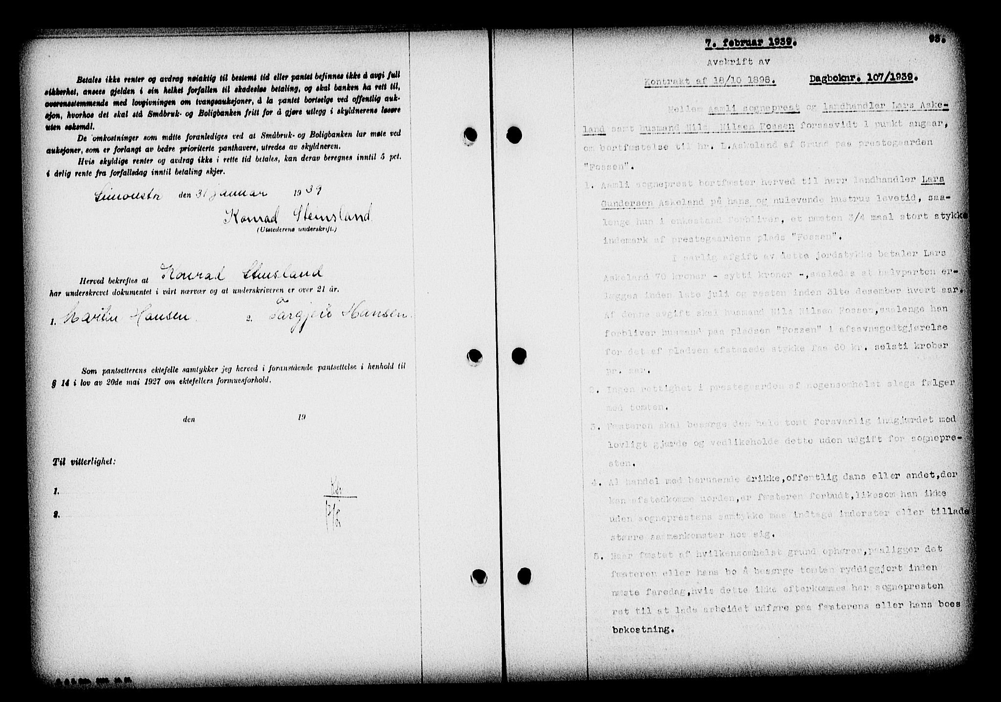 Nedenes sorenskriveri, SAK/1221-0006/G/Gb/Gba/L0046: Pantebok nr. 42, 1938-1939, Dagboknr: 107/1939