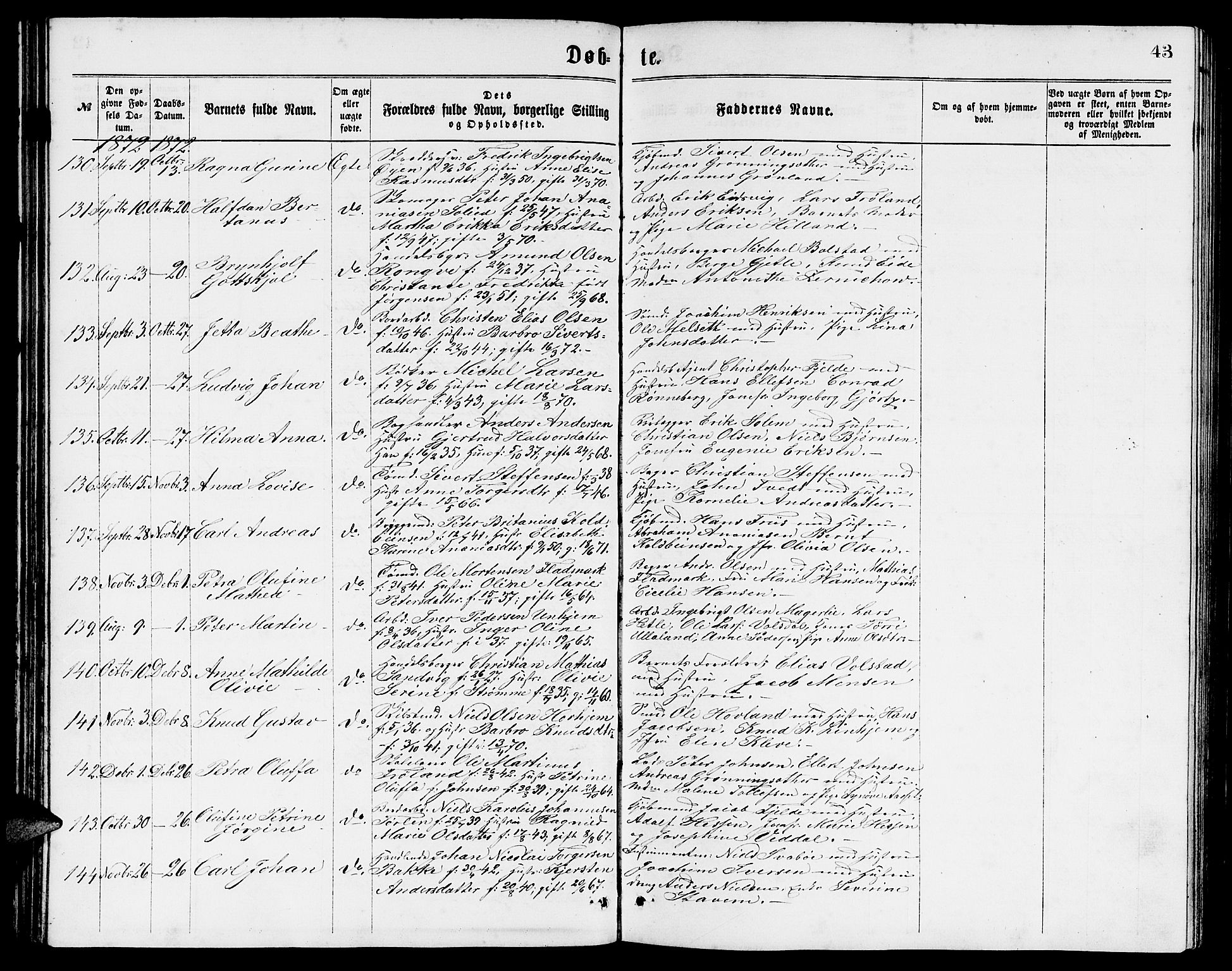 Ministerialprotokoller, klokkerbøker og fødselsregistre - Møre og Romsdal, AV/SAT-A-1454/529/L0465: Klokkerbok nr. 529C02, 1868-1877, s. 43