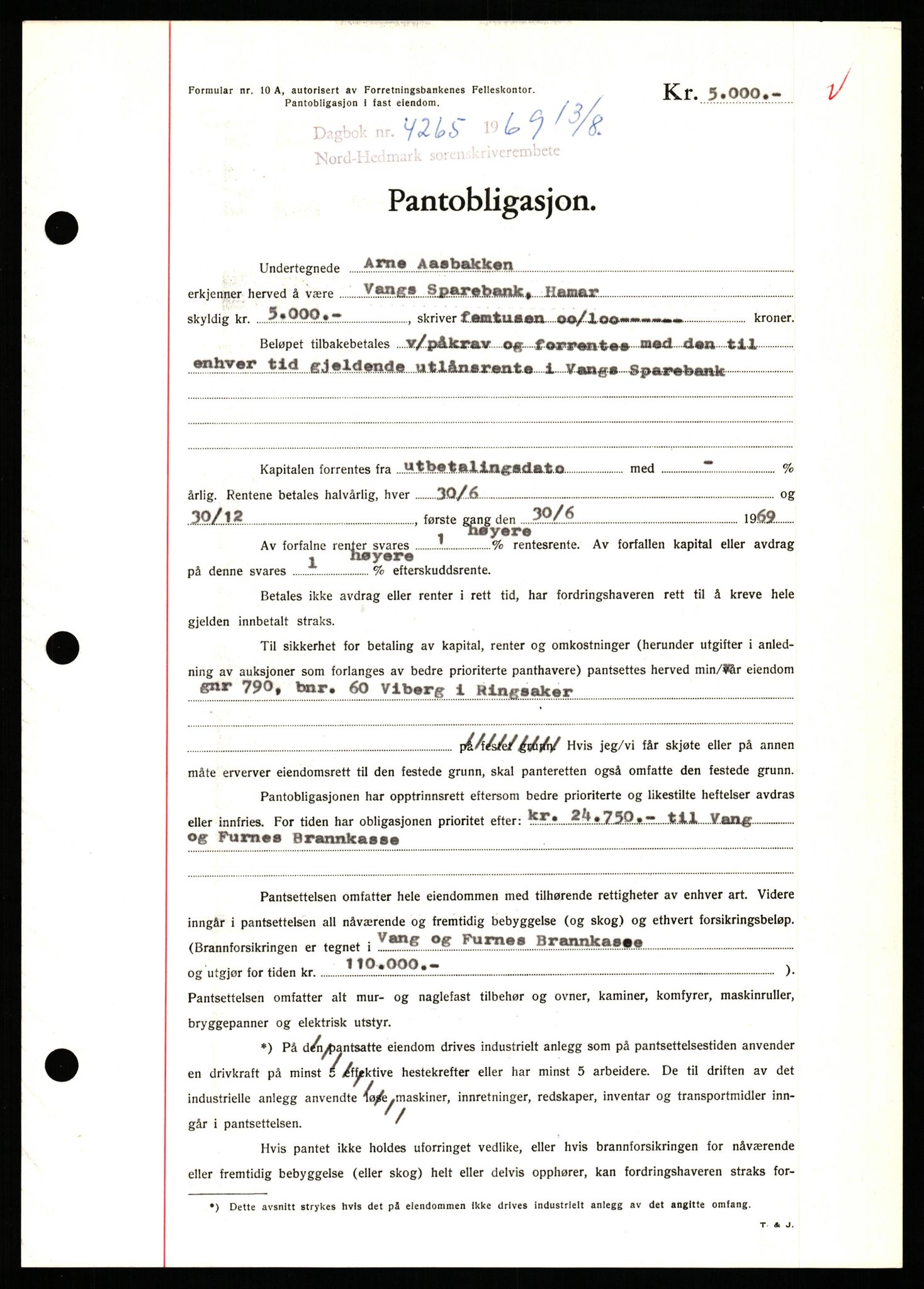 Nord-Hedmark sorenskriveri, SAH/TING-012/H/Hb/Hbf/L0080: Pantebok nr. B80, 1969-1969, Dagboknr: 4265/1969