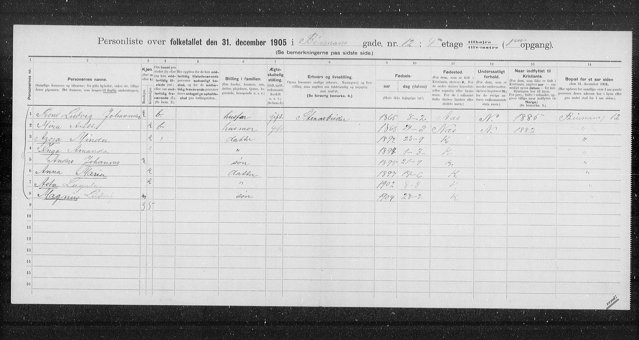 OBA, Kommunal folketelling 31.12.1905 for Kristiania kjøpstad, 1905, s. 2374