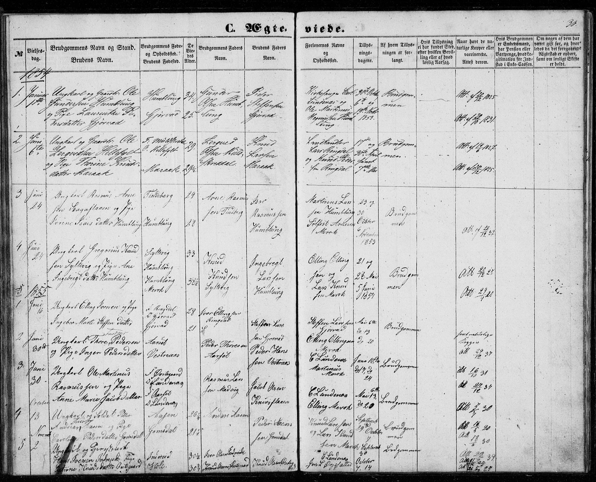 Ministerialprotokoller, klokkerbøker og fødselsregistre - Møre og Romsdal, SAT/A-1454/518/L0234: Klokkerbok nr. 518C01, 1854-1884, s. 30