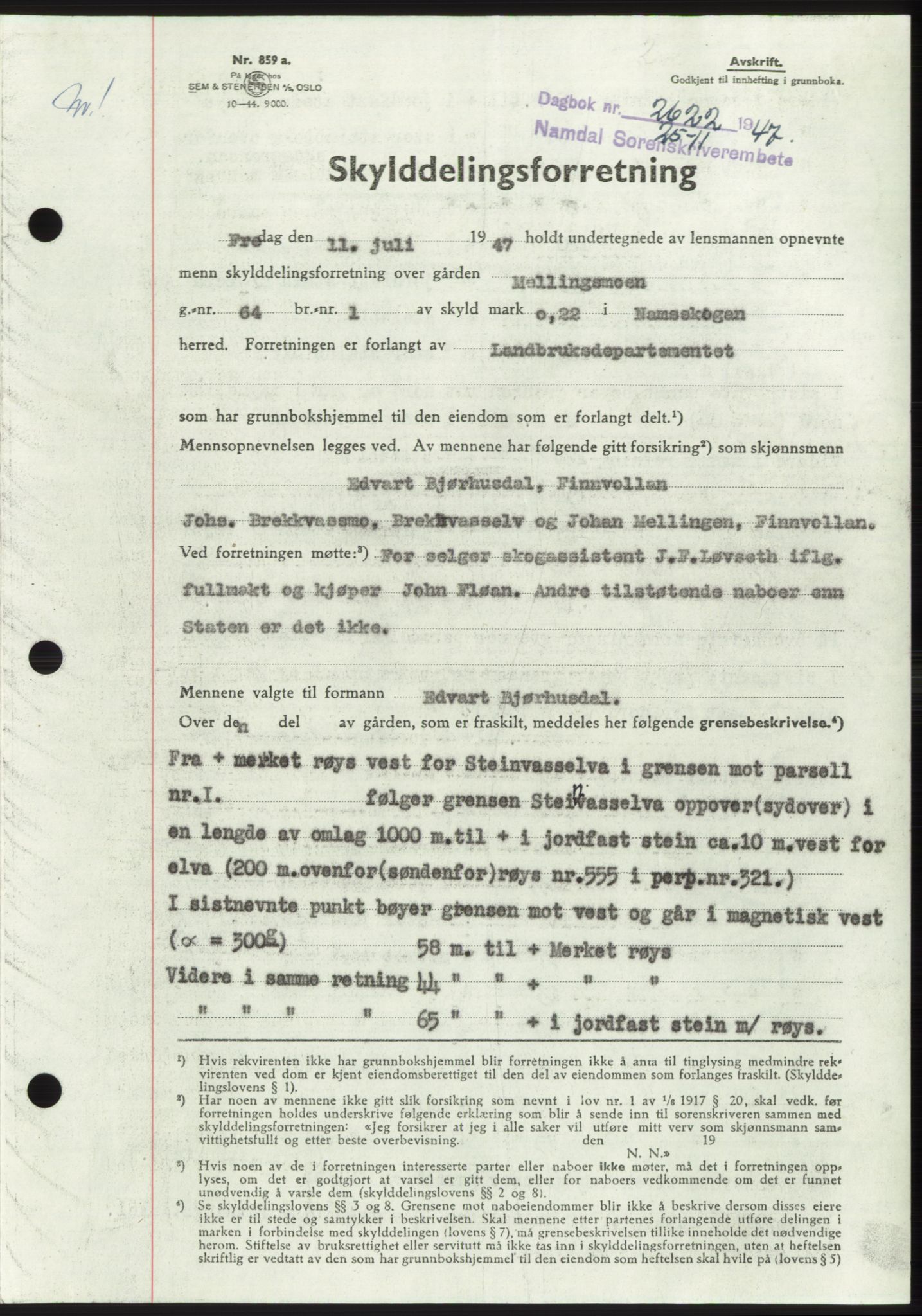 Namdal sorenskriveri, SAT/A-4133/1/2/2C: Pantebok nr. -, 1947-1948, Dagboknr: 2622/1947