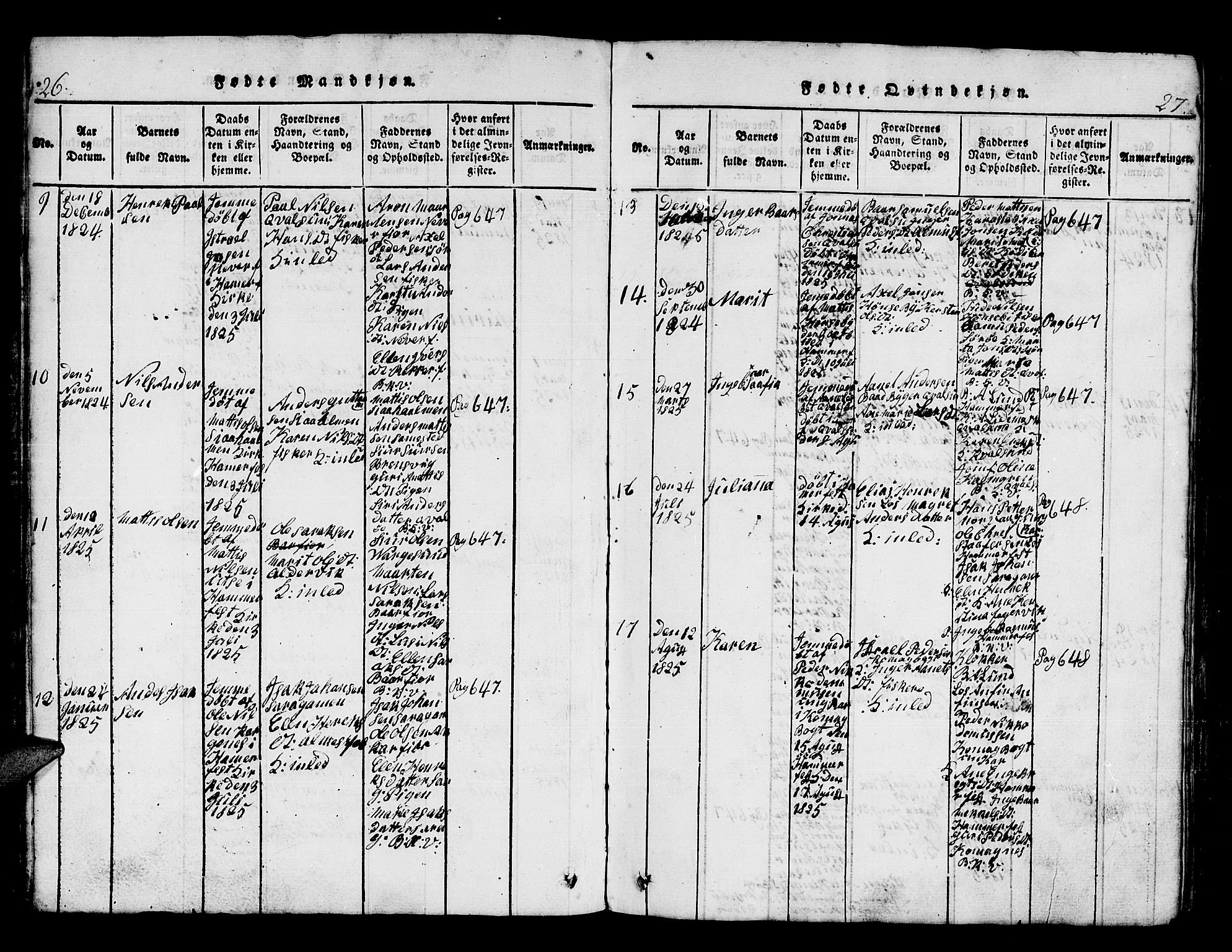 Hammerfest sokneprestkontor, AV/SATØ-S-1347/H/Hb/L0001.klokk: Klokkerbok nr. 1, 1822-1850, s. 26-27