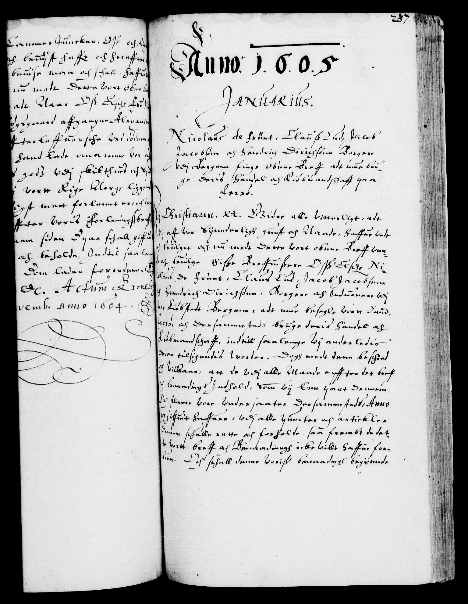 Danske Kanselli 1572-1799, RA/EA-3023/F/Fc/Fca/Fcaa/L0003: Norske registre (mikrofilm), 1596-1616, s. 237a