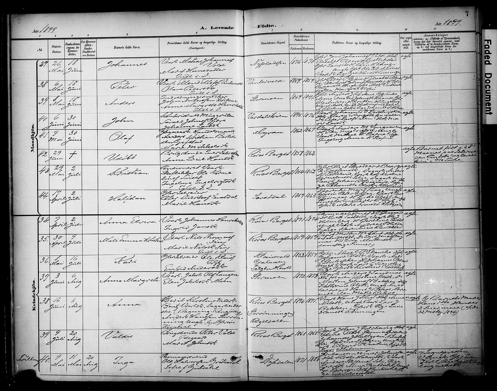 Ministerialprotokoller, klokkerbøker og fødselsregistre - Sør-Trøndelag, SAT/A-1456/681/L0936: Ministerialbok nr. 681A14, 1899-1908, s. 7