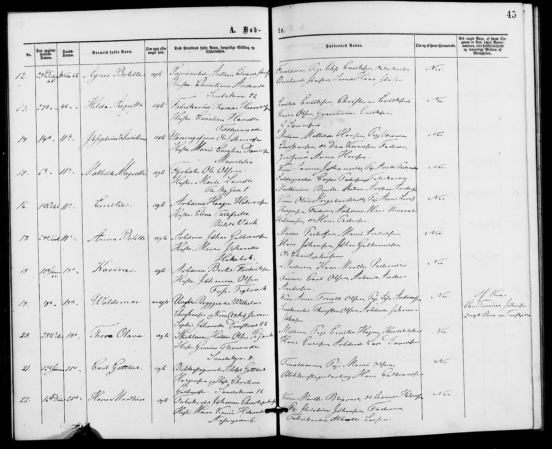 Gamle Aker prestekontor Kirkebøker, AV/SAO-A-10617a/G/L0002: Klokkerbok nr. 2, 1864-1869, s. 45