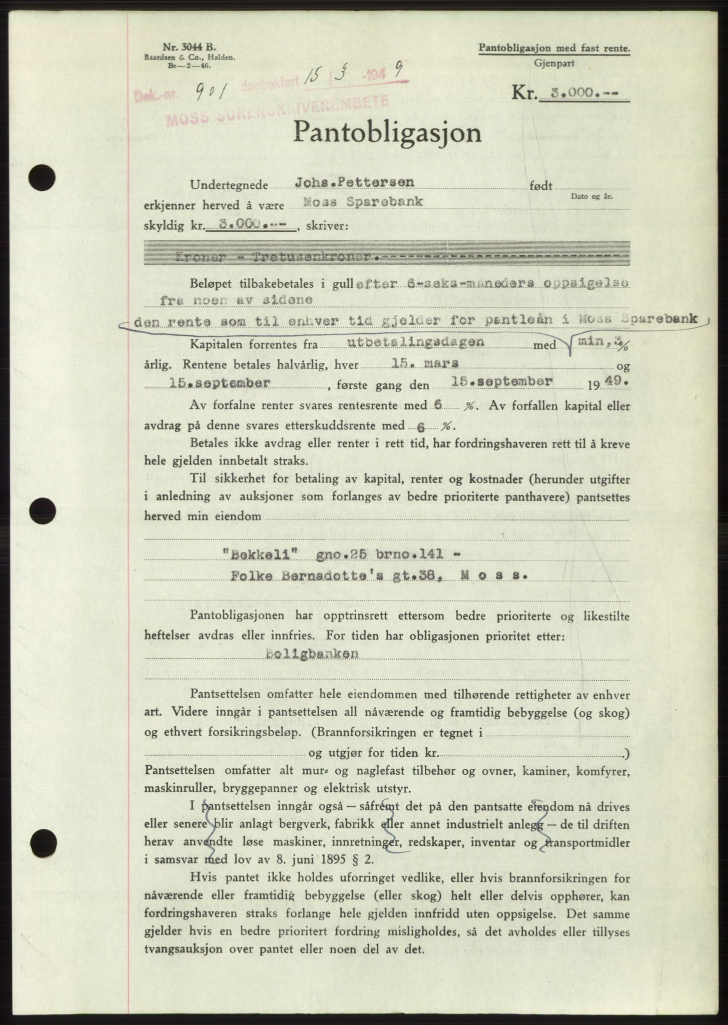Moss sorenskriveri, SAO/A-10168: Pantebok nr. B21, 1949-1949, Dagboknr: 901/1949