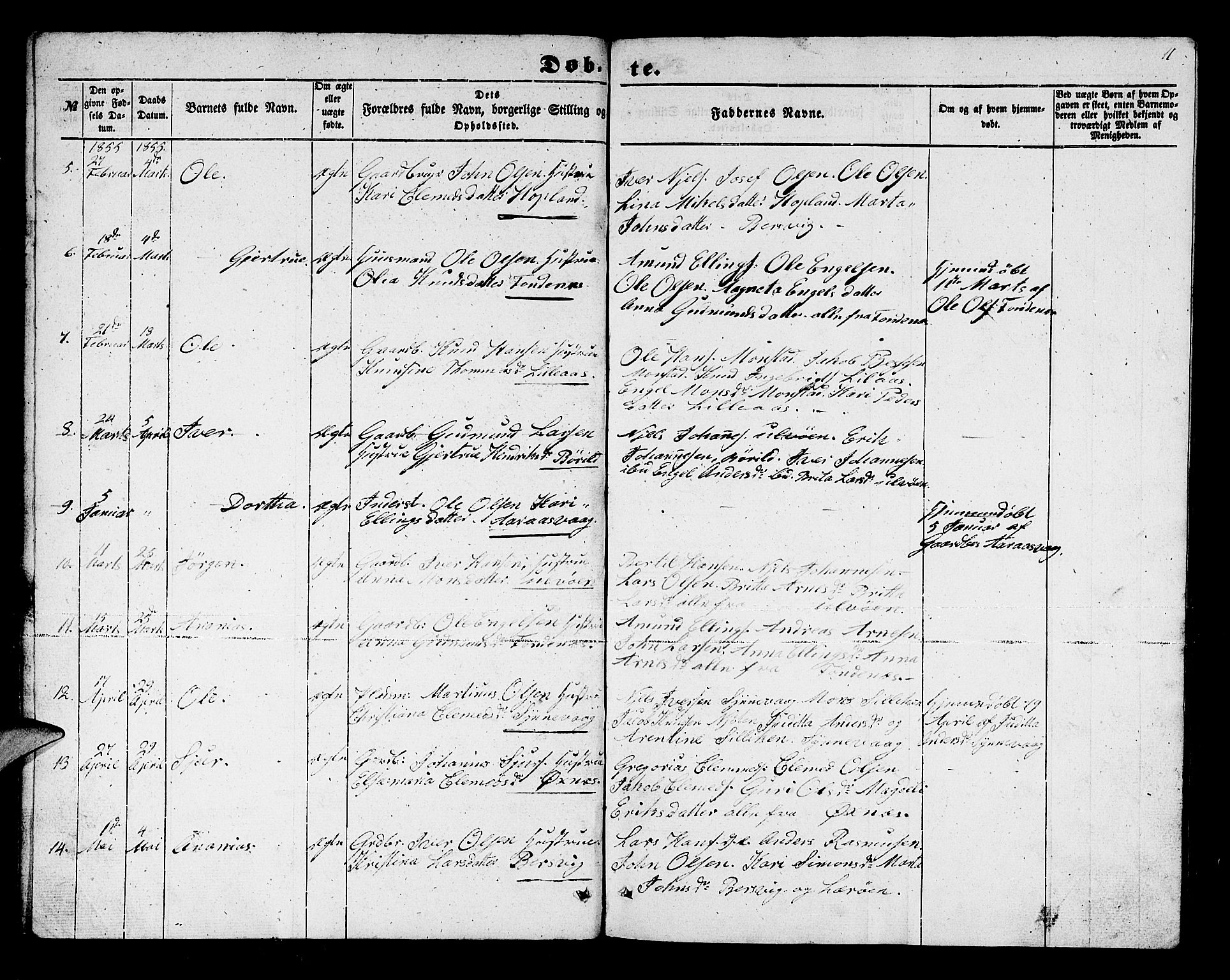 Lindås Sokneprestembete, AV/SAB-A-76701/H/Hab/Habc/L0001: Klokkerbok nr. C 1, 1853-1867, s. 11